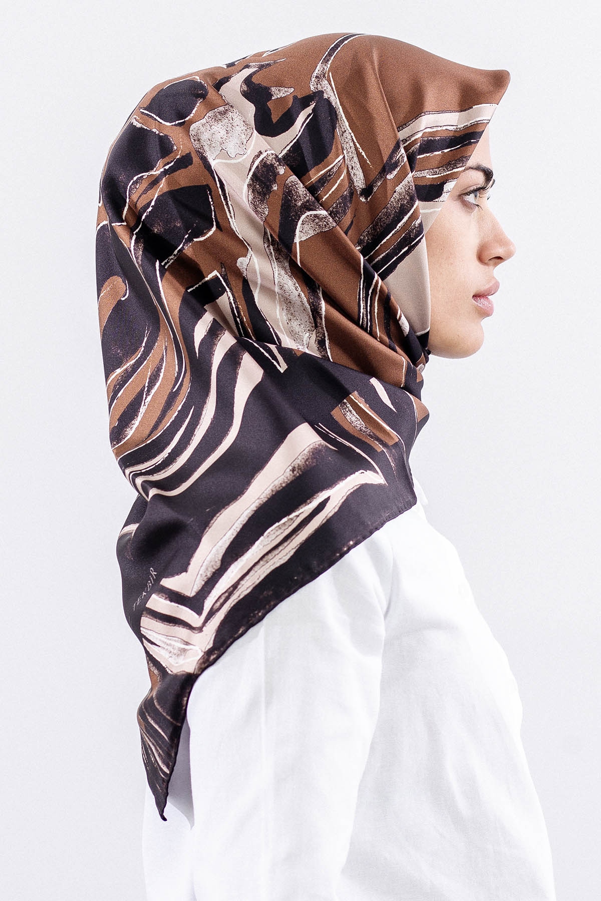 Dg11116 İpek Eşarp 90*90 Tvil - Cikolata - 1