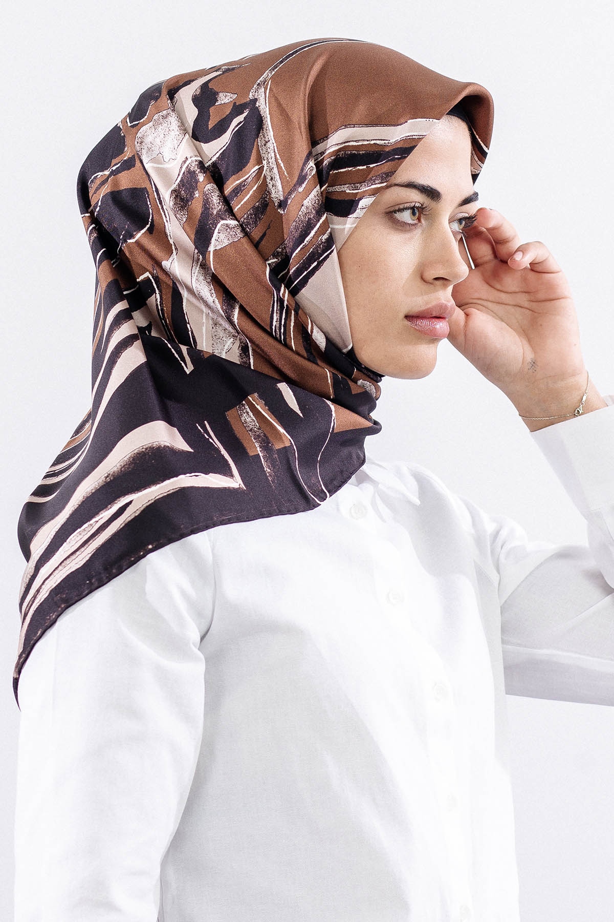 Dg11116 İpek Eşarp 90*90 Tvil - Cikolata - 2