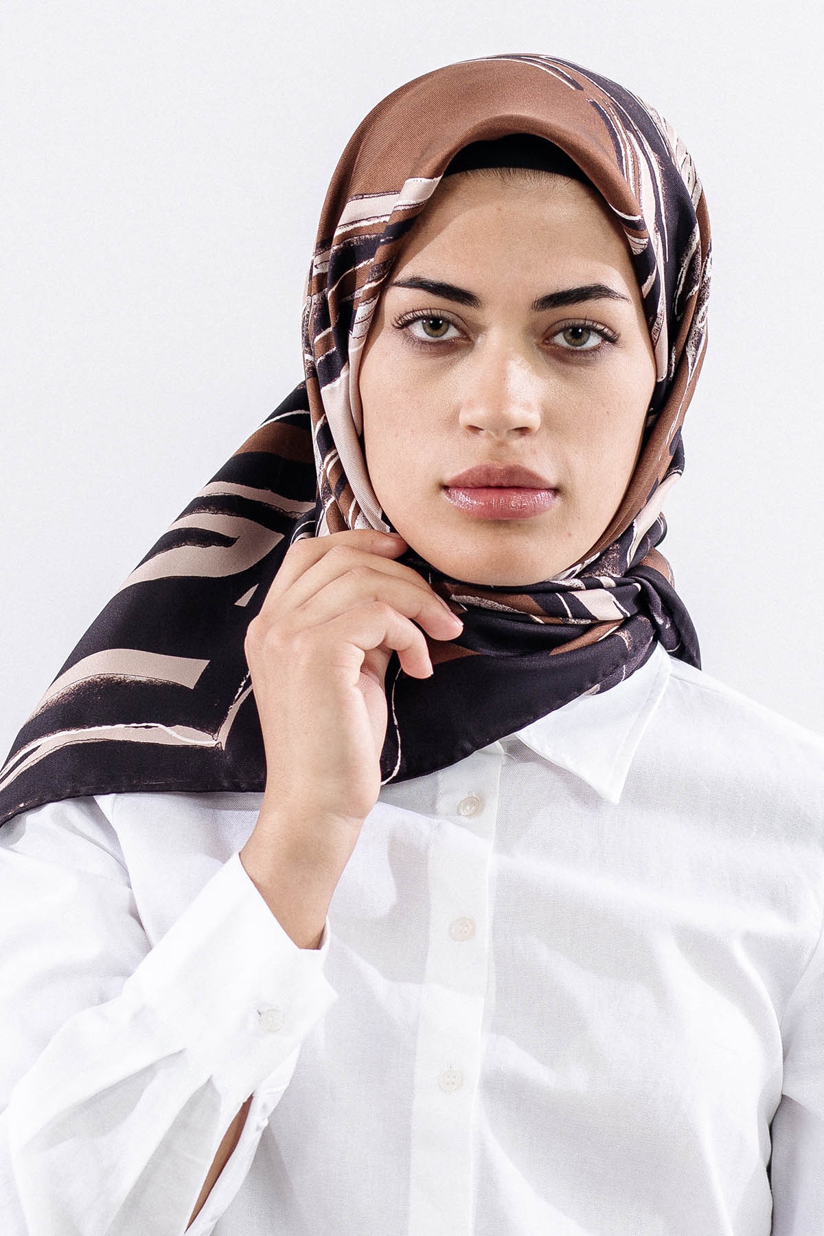 Dg11116 İpek Eşarp 90*90 Tvil - Cikolata - 3