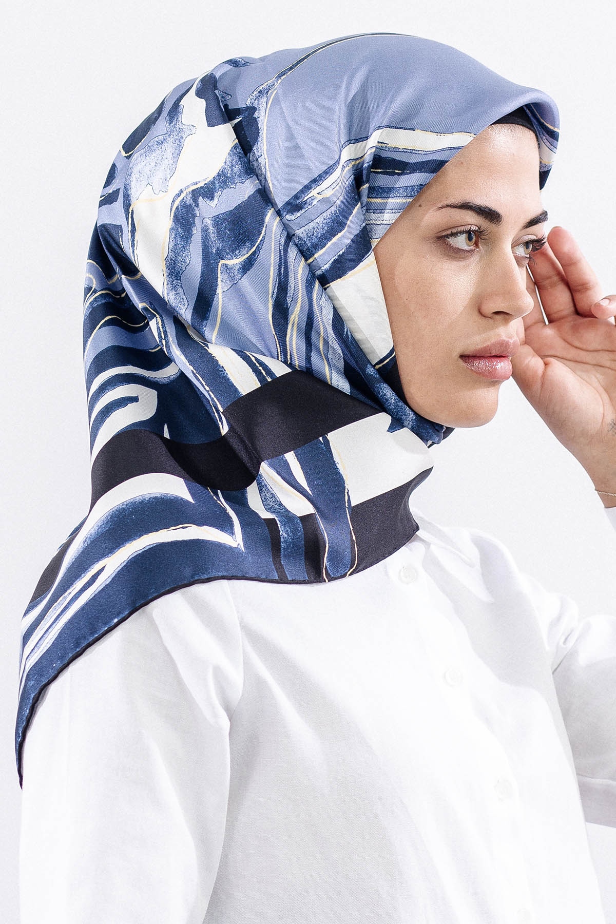 Dg11116 İpek Eşarp 90*90 Tvil - Lacivert - 2