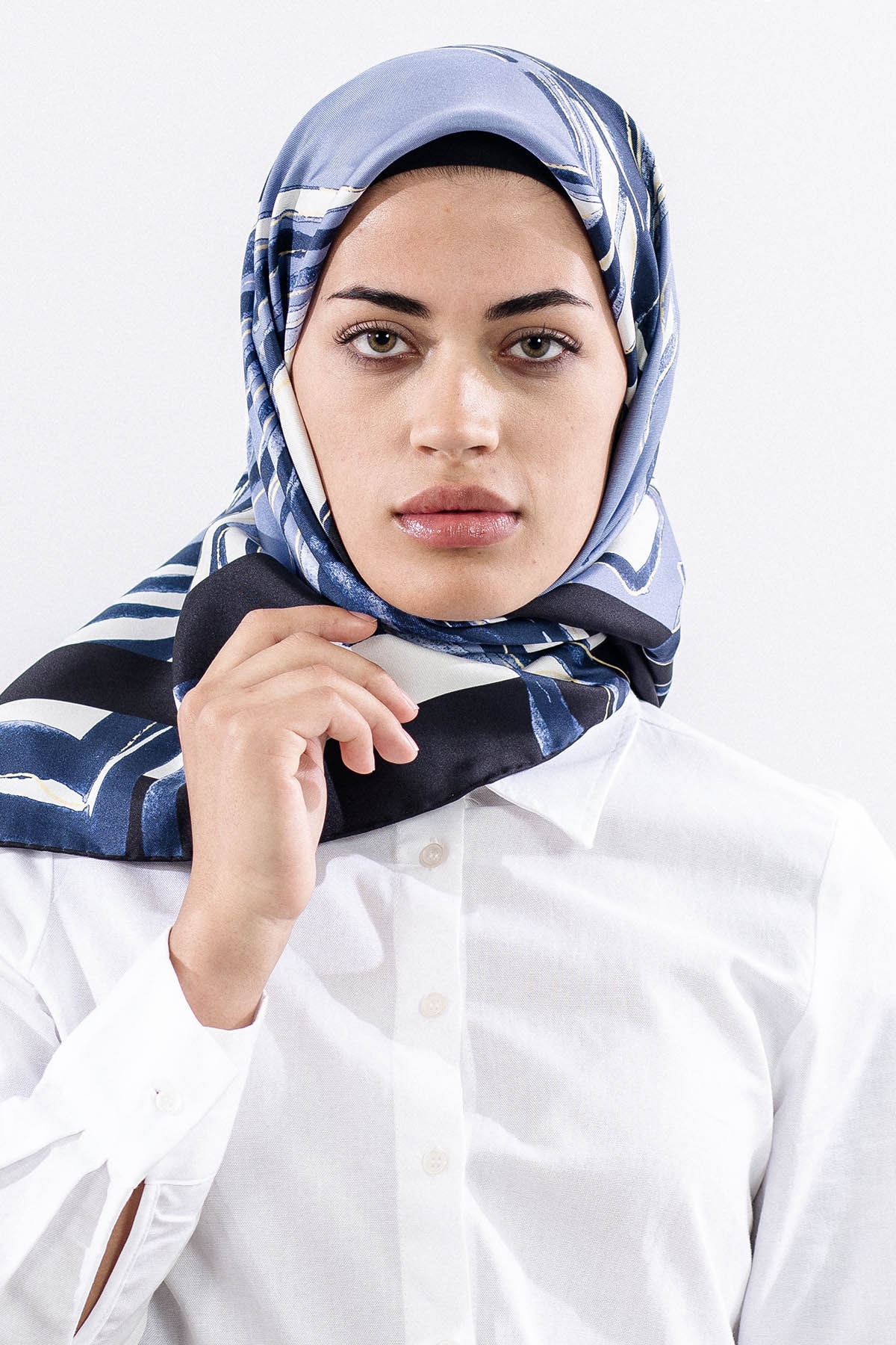 Dg11116 İpek Eşarp 90*90 Tvil - Lacivert - 3