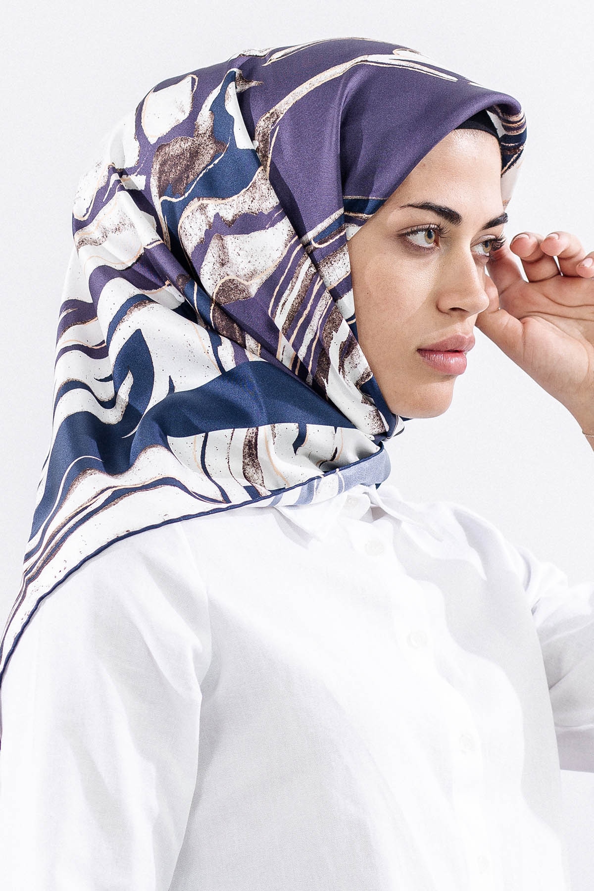 Dg11116 İpek Eşarp 90*90 Tvil - Mavi - 2