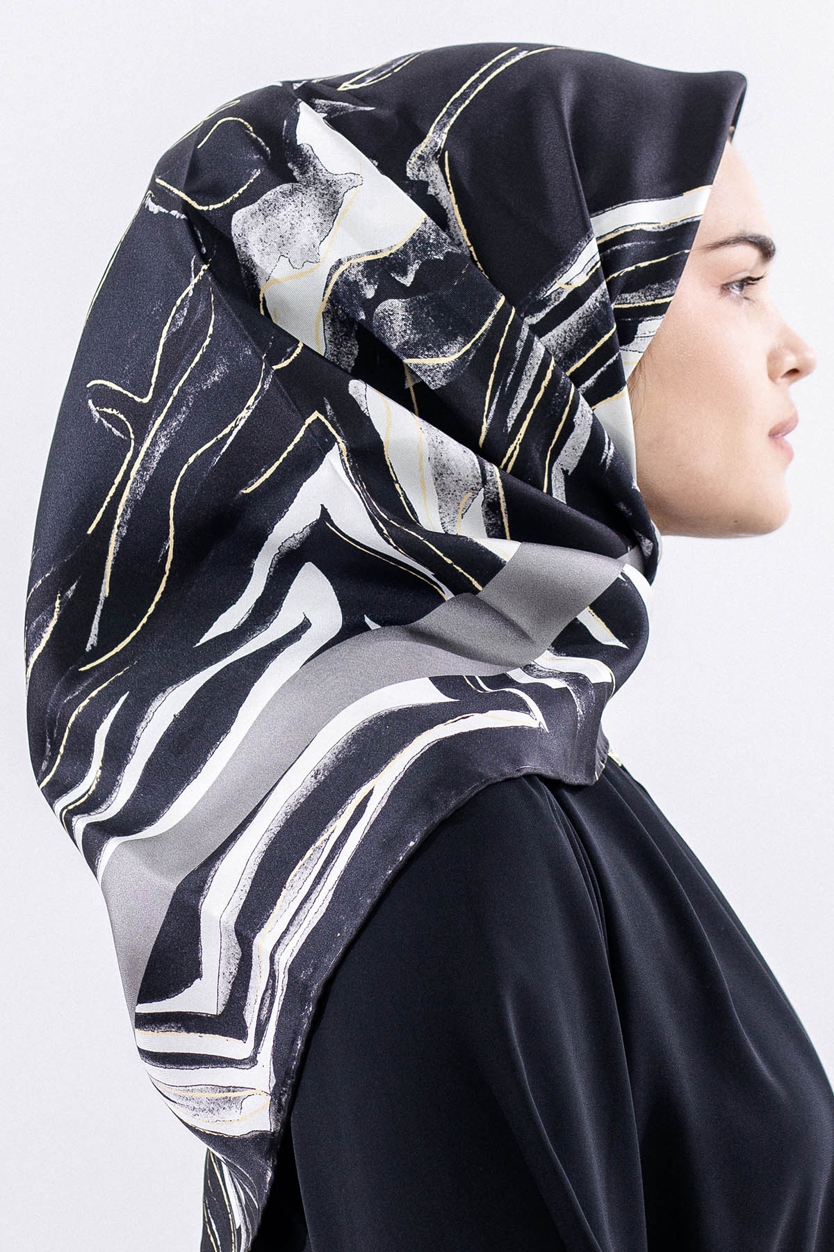 Dg11116 İpek Eşarp 90*90 Tvil - Siyah - 1