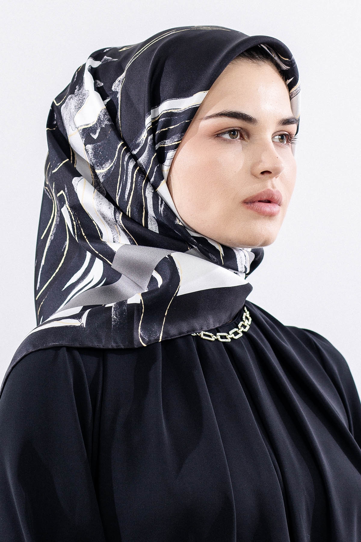 Dg11116 İpek Eşarp 90*90 Tvil - Siyah - 2