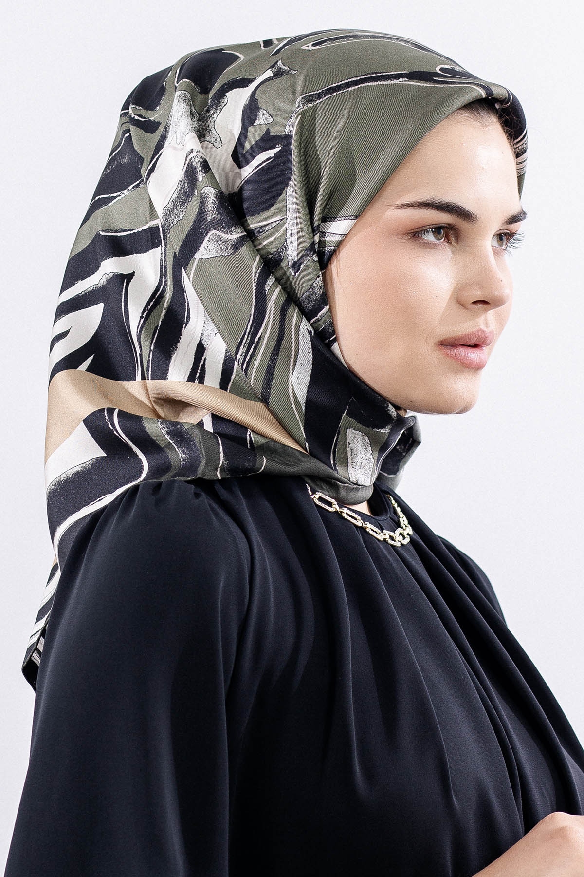 Dg11116 İpek Eşarp 90*90 Tvil - Yesil - 2