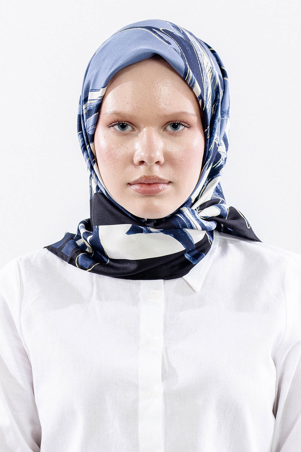 Dg11116 İpek Eşarp 90*90 Tvil Zbra - Lacivert - 1