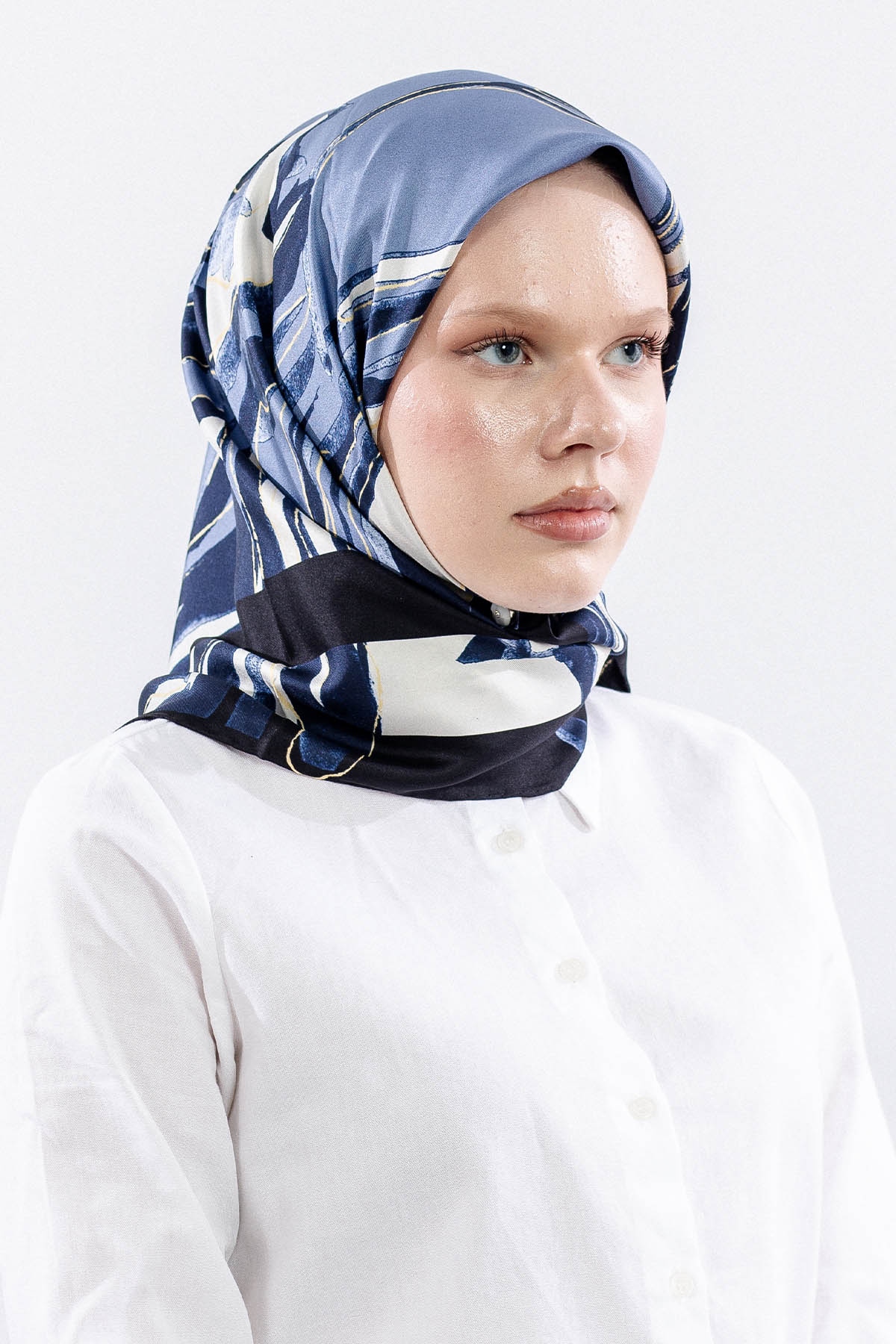 Dg11116 İpek Eşarp 90*90 Tvil Zbra - Lacivert - 2