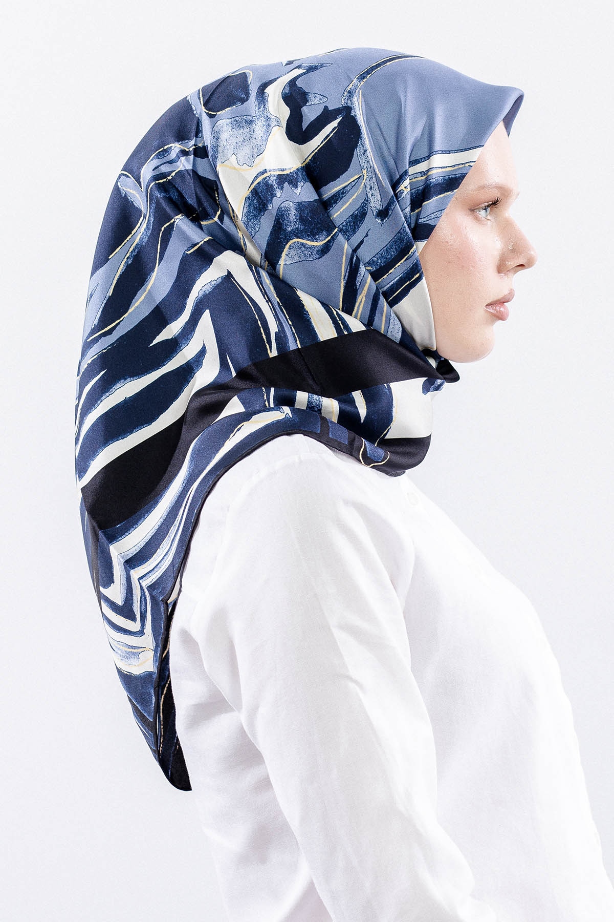 Dg11116 İpek Eşarp 90*90 Tvil Zbra - Lacivert - 3