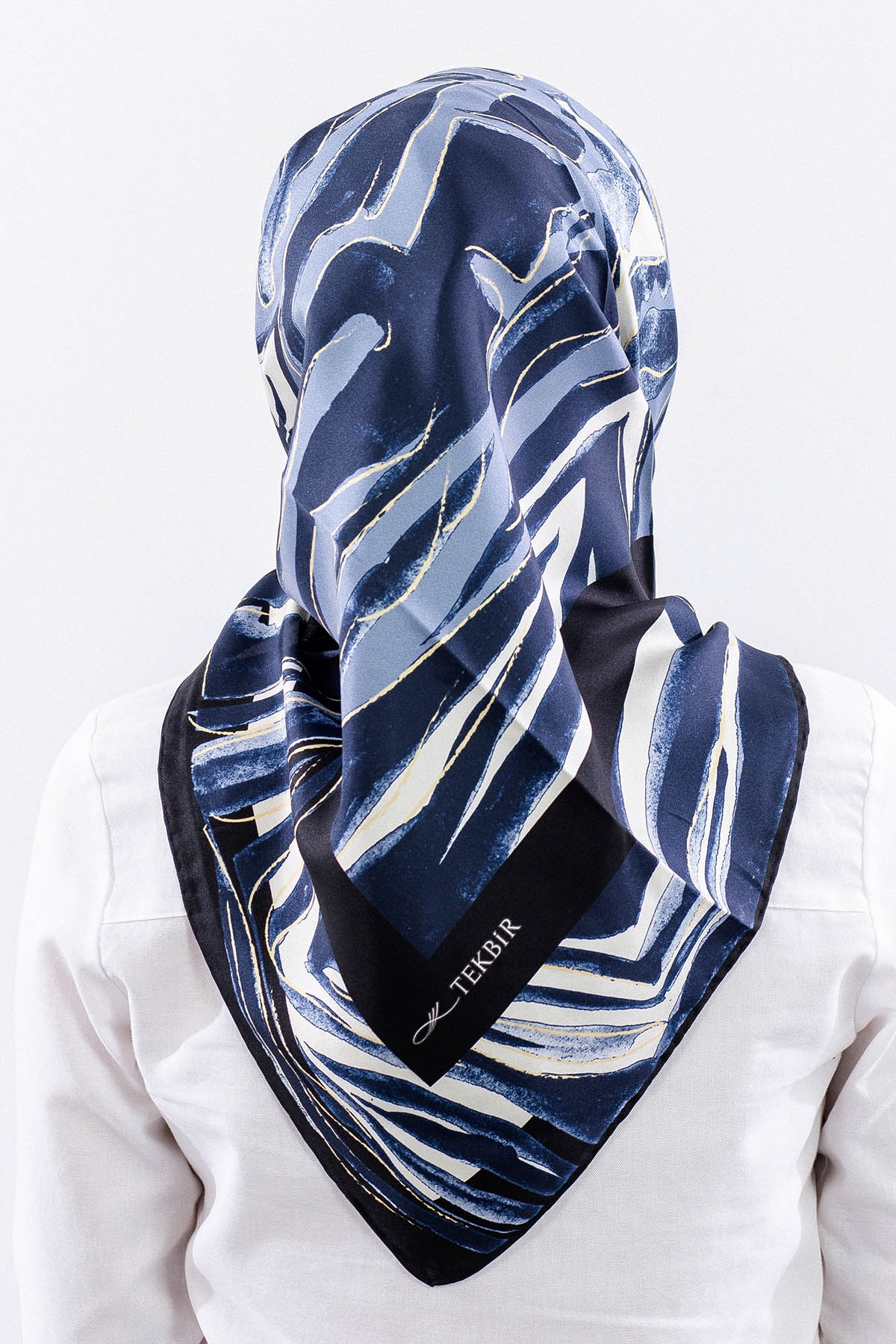 Dg11116 İpek Eşarp 90*90 Tvil Zbra - Lacivert - 4