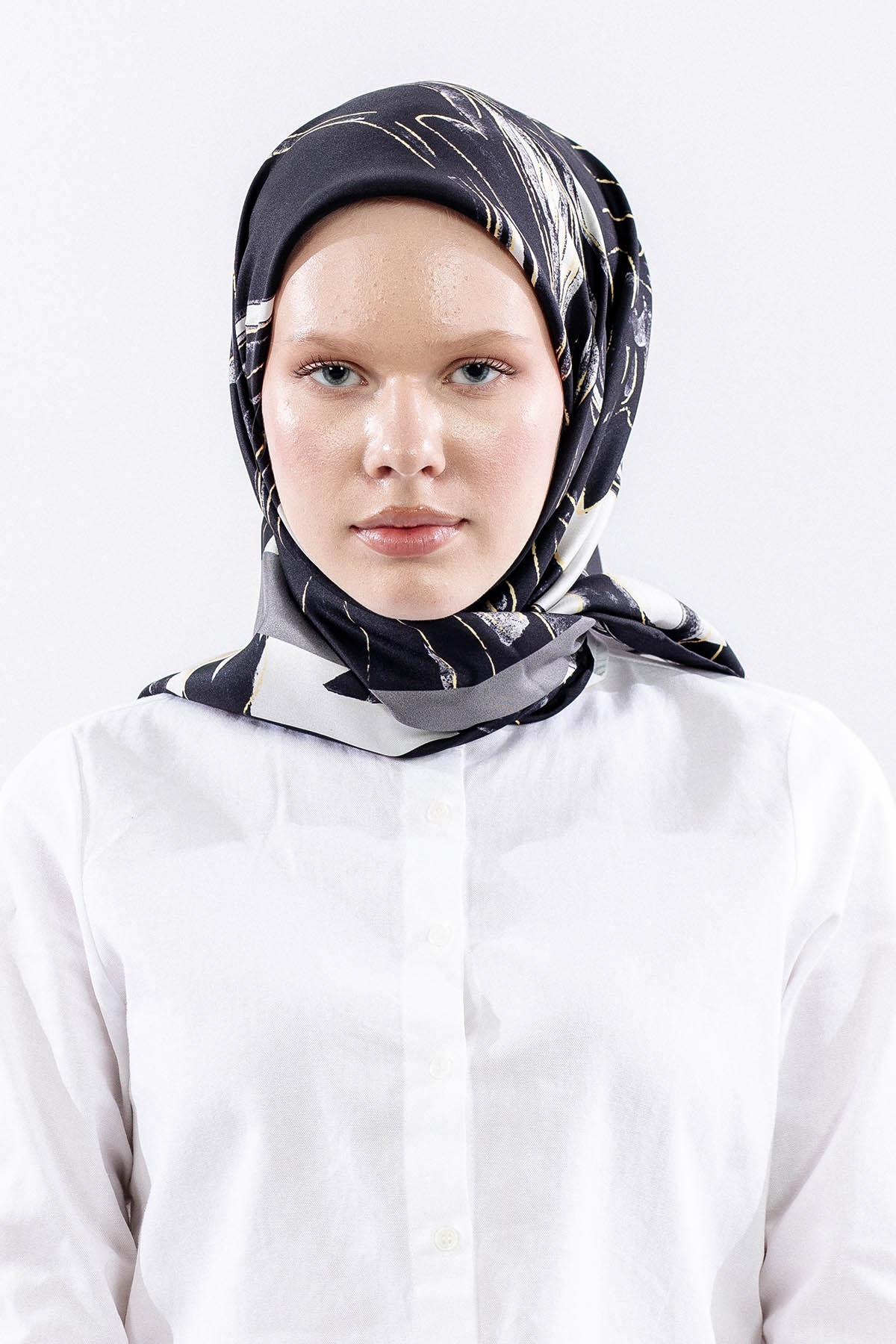 Dg11116 İpek Eşarp 90*90 Tvil Zbra - Siyah - 1