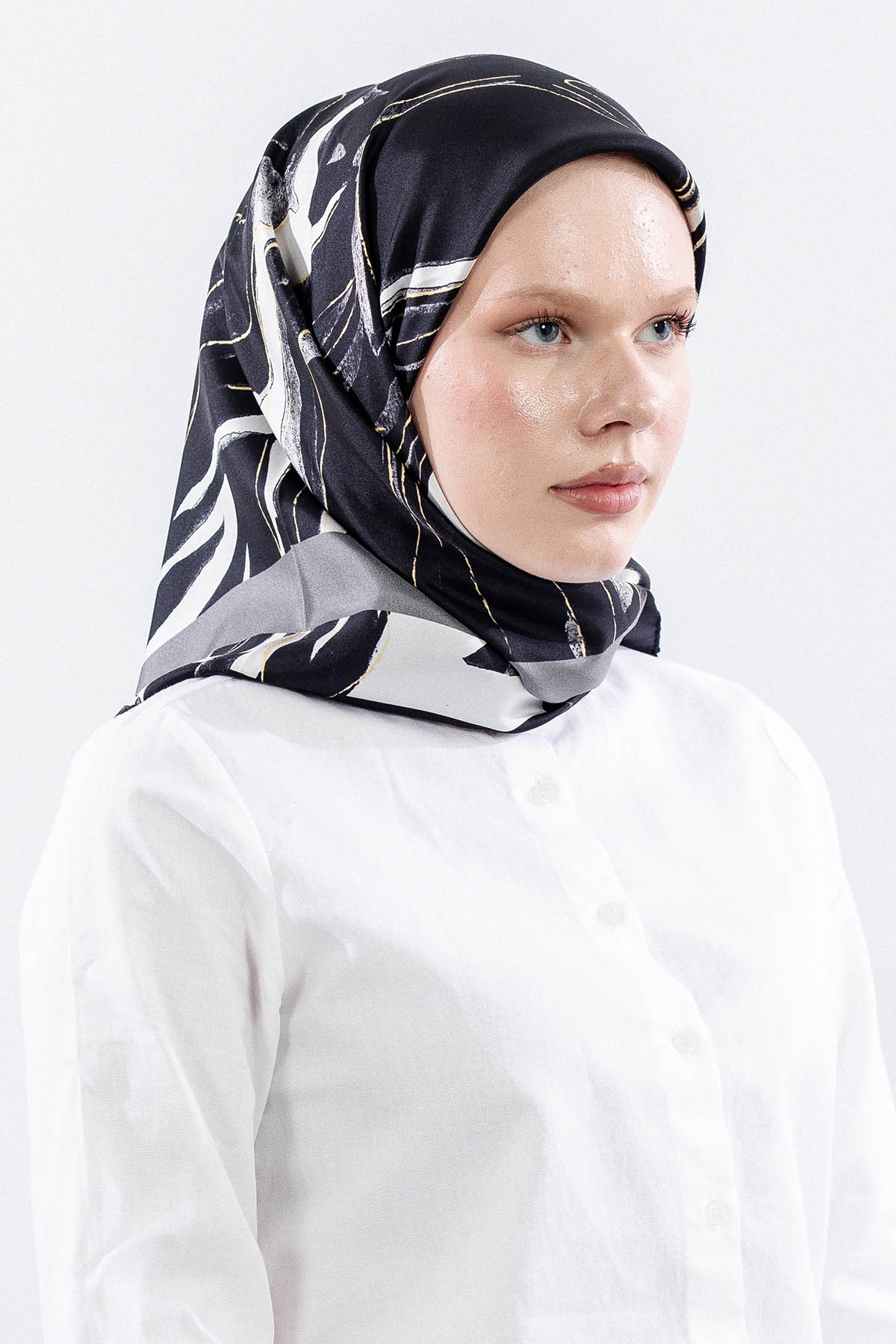 Dg11116 İpek Eşarp 90*90 Tvil Zbra - Siyah - 2