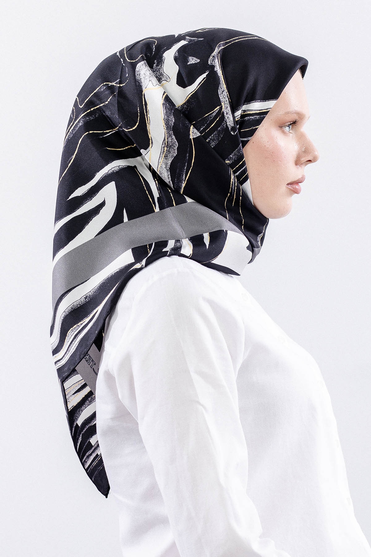 Dg11116 İpek Eşarp 90*90 Tvil Zbra - Siyah - 3