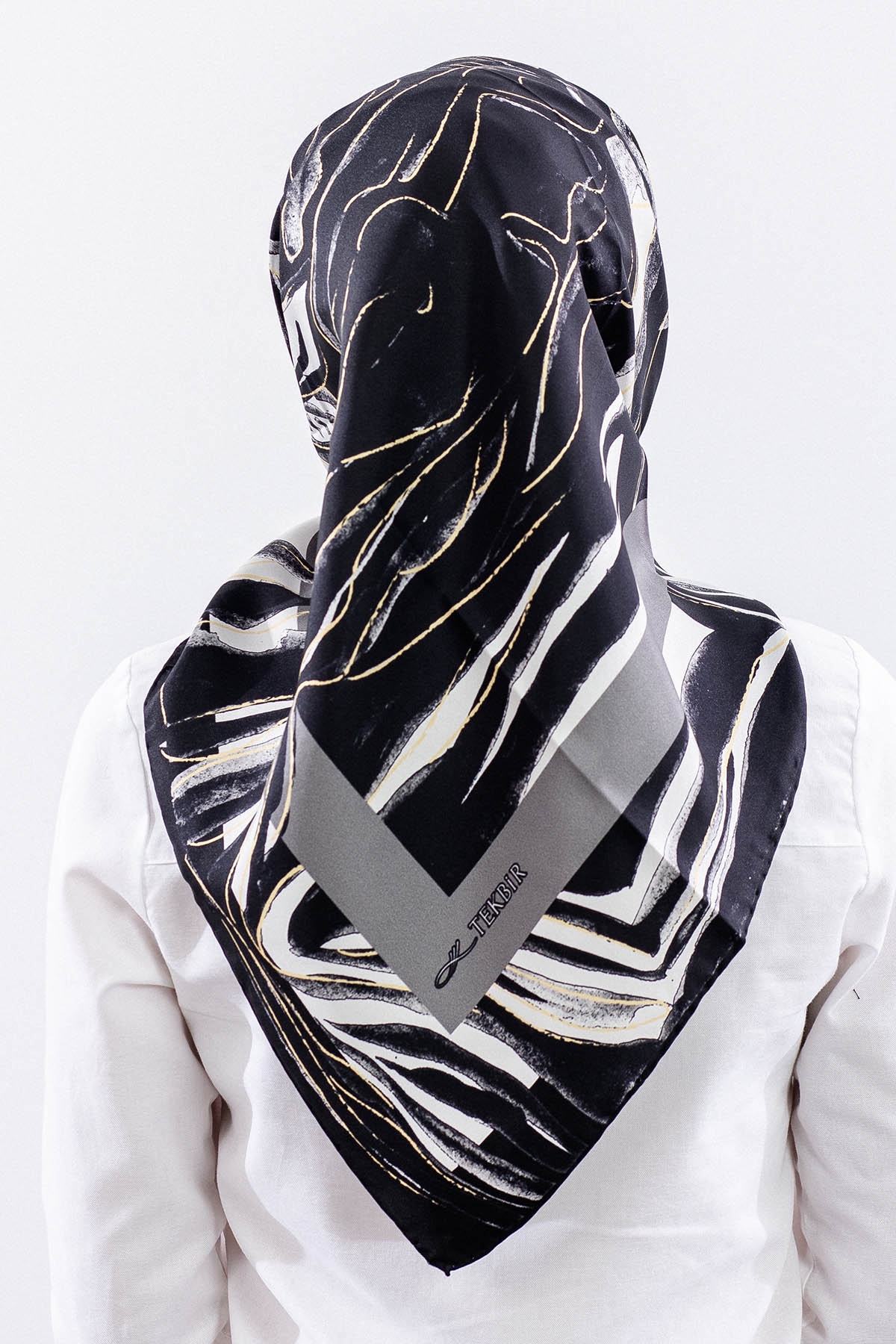 Dg11116 İpek Eşarp 90*90 Tvil Zbra - Siyah - 4