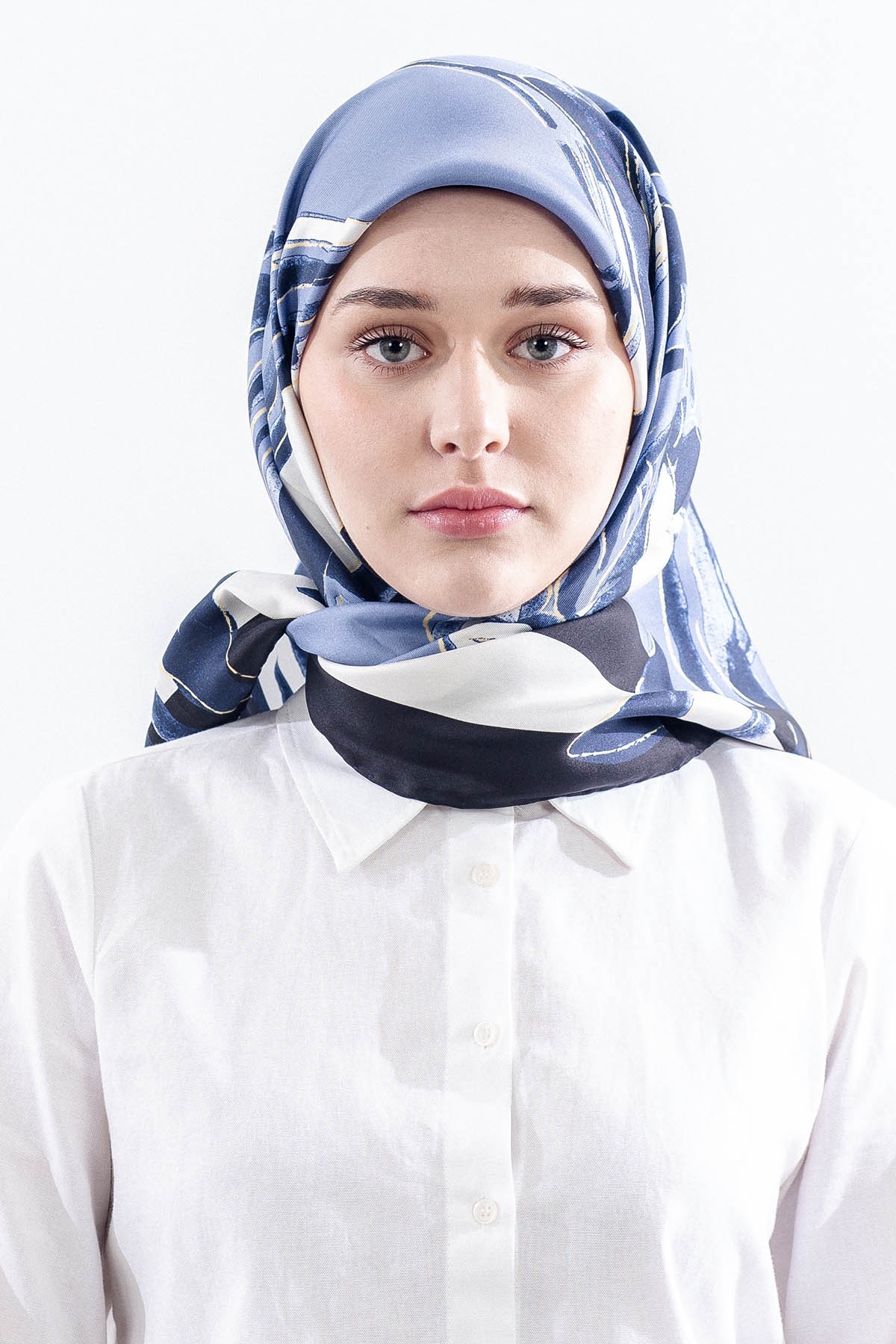 Dg11116 İpek Eşarp Tvil Kumas Zebra - Lacivert - 1