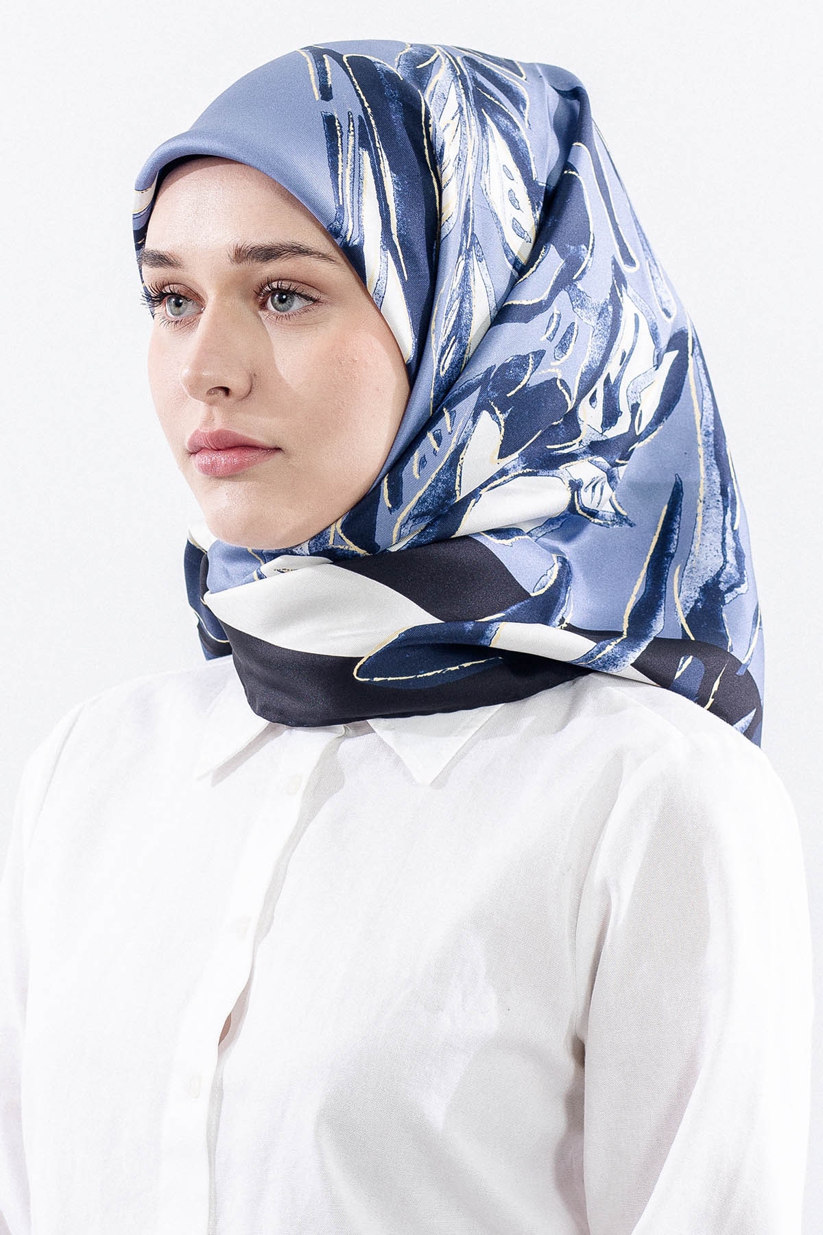 Dg11116 İpek Eşarp Tvil Kumas Zebra - Lacivert - 2