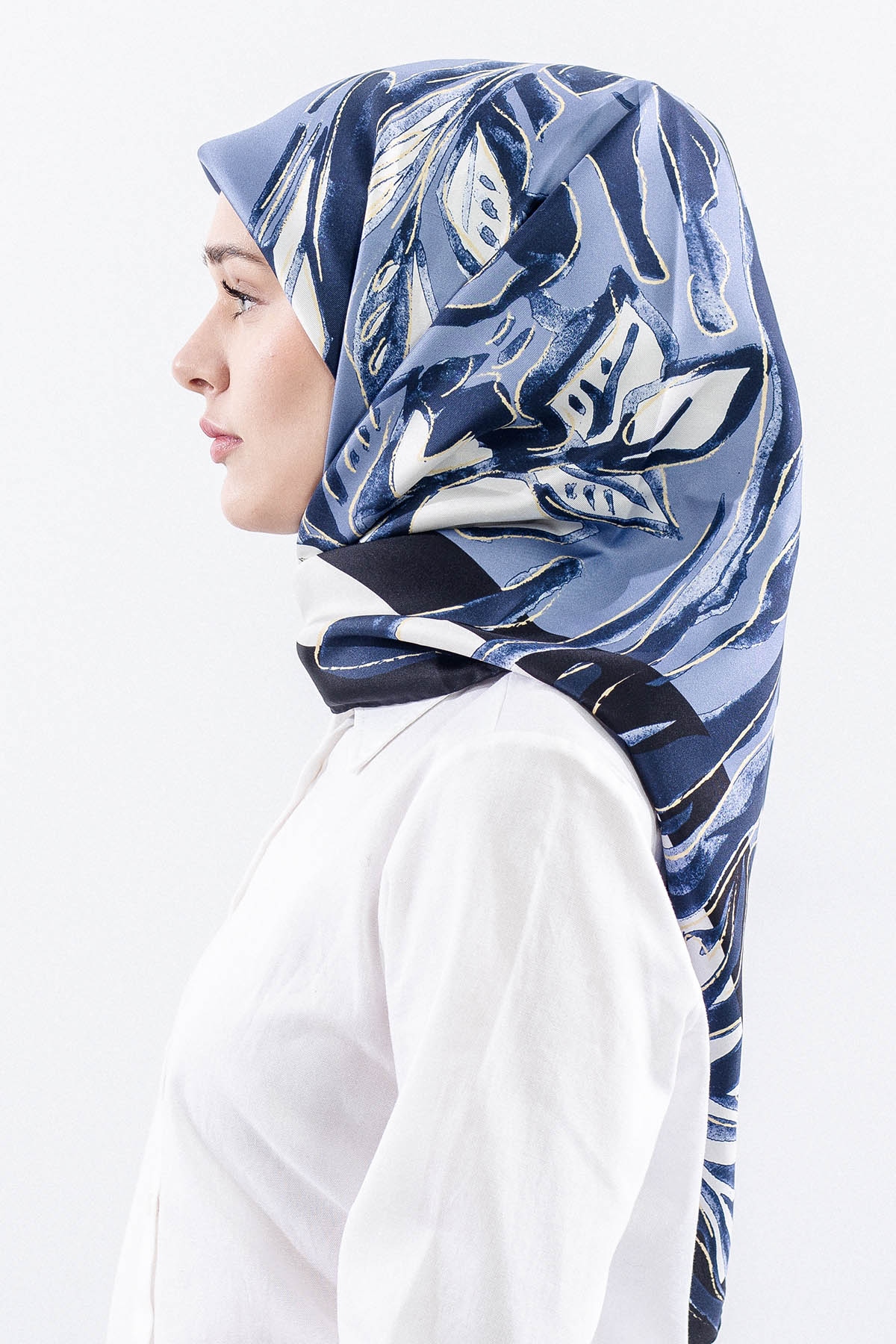 Dg11116 İpek Eşarp Tvil Kumas Zebra - Lacivert - 3