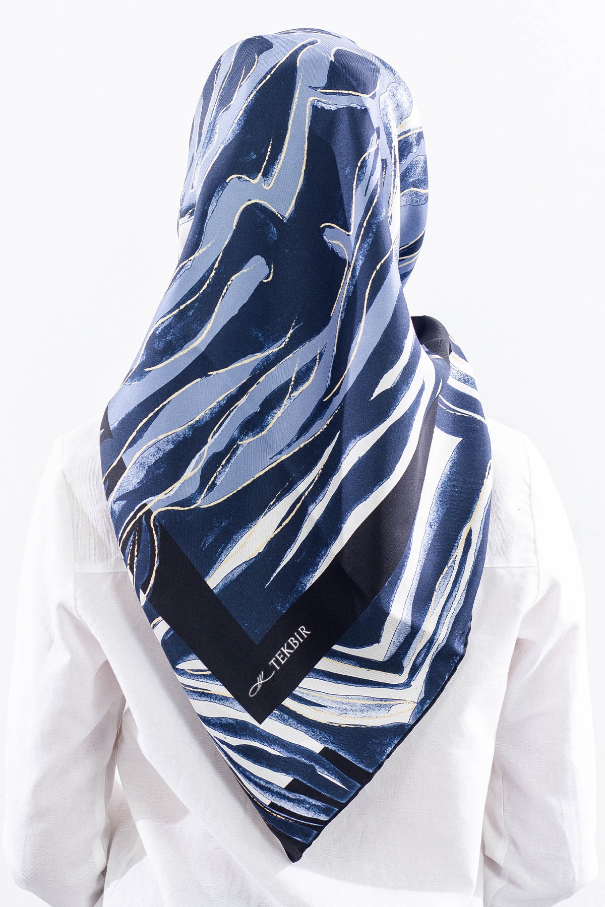 Dg11116 İpek Eşarp Tvil Kumas Zebra - Lacivert - 4