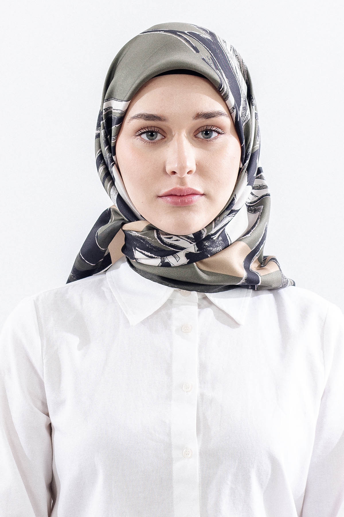 Dg11116 İpek Eşarp Tvil Kumas Zebra - Yesil - 1