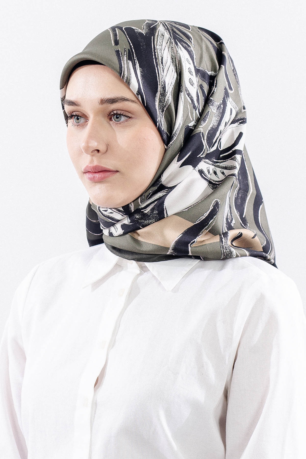 Dg11116 İpek Eşarp Tvil Kumas Zebra - Yesil - 2