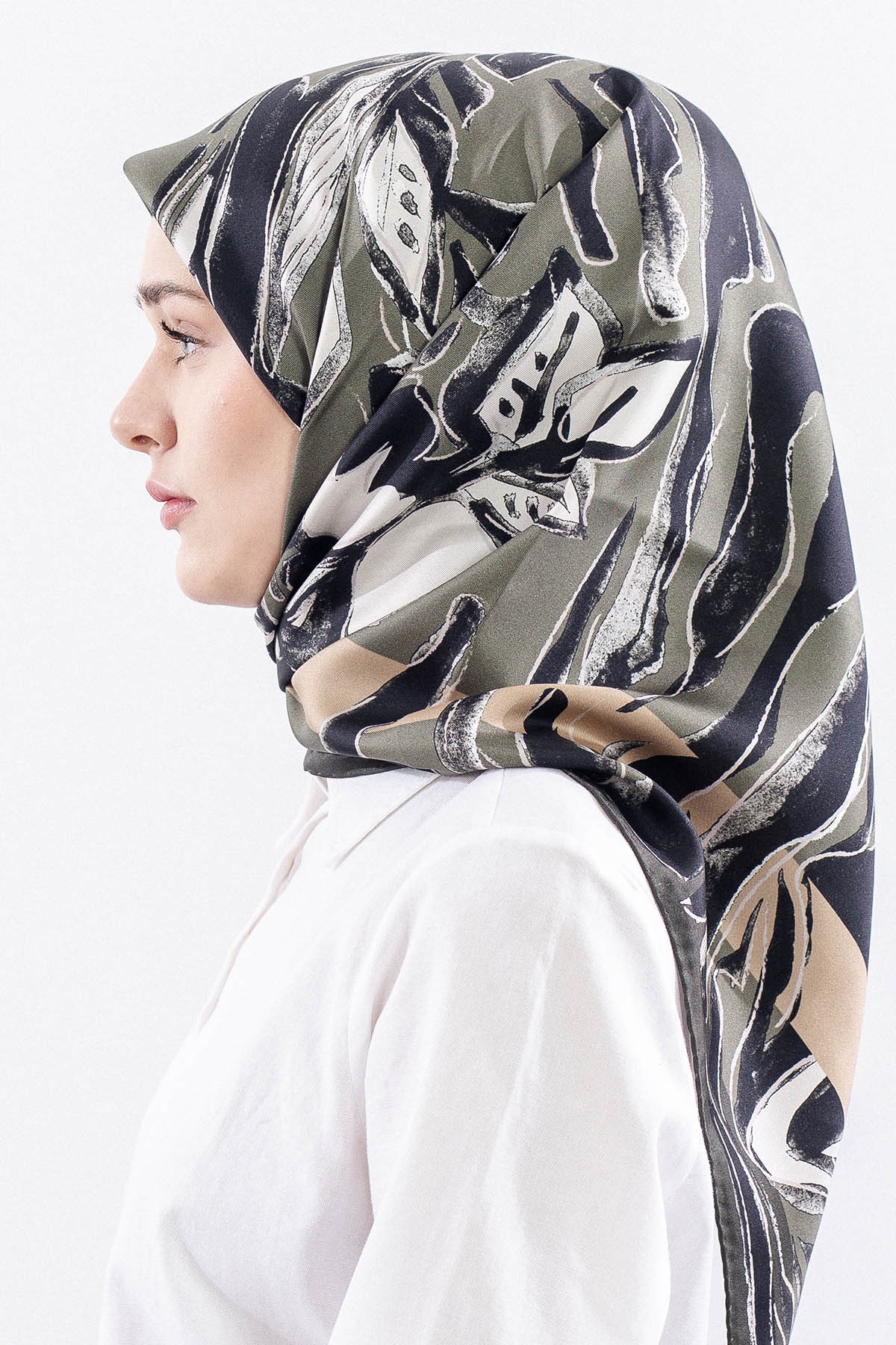 Dg11116 İpek Eşarp Tvil Kumas Zebra - Yesil - 3