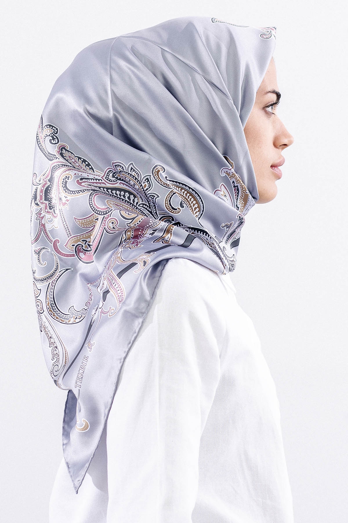 Dg11119 Saten Eşarp şal Desen - Gumus - 1