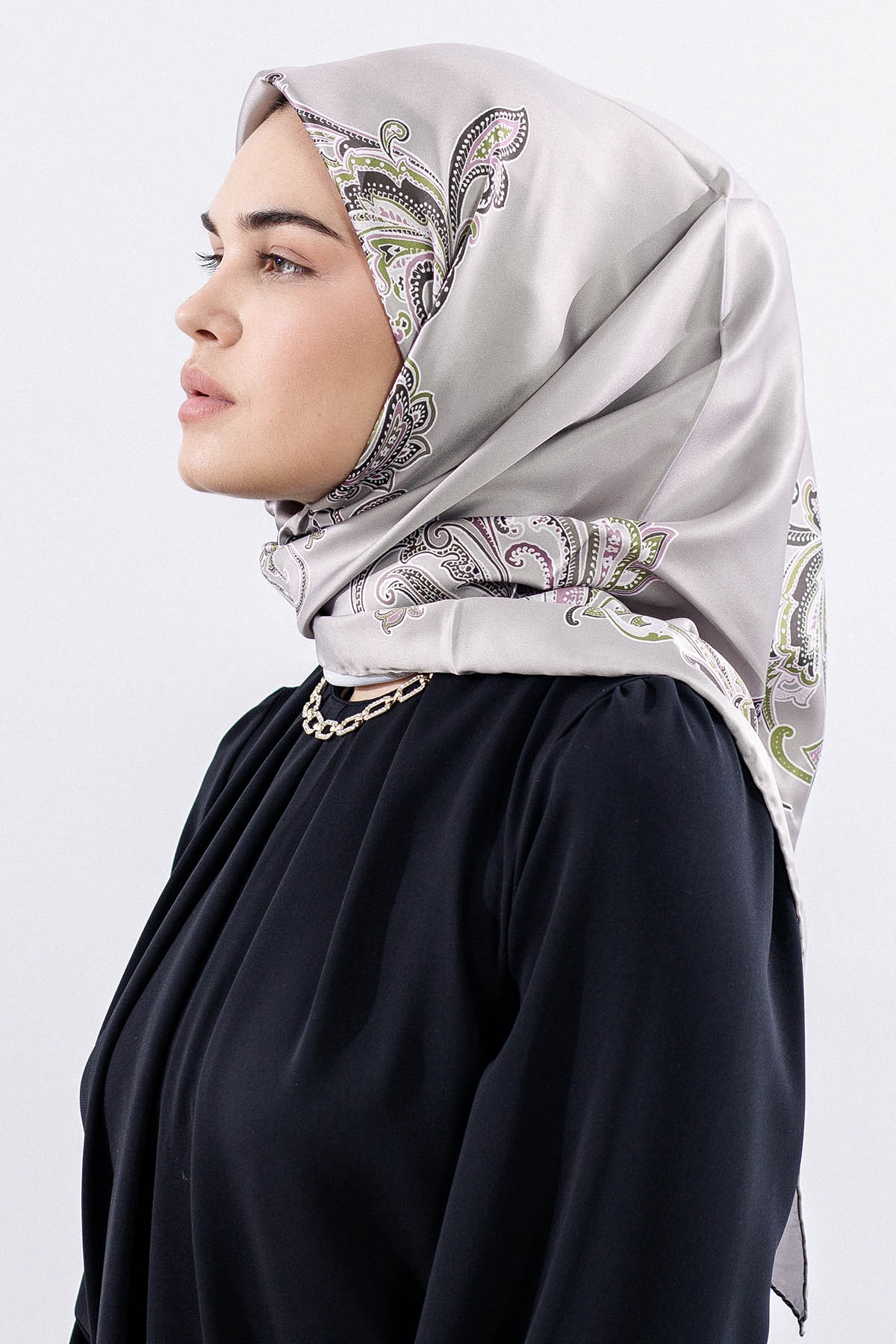 Dg11119 Saten Eşarp şal Desen - Vizon - 3