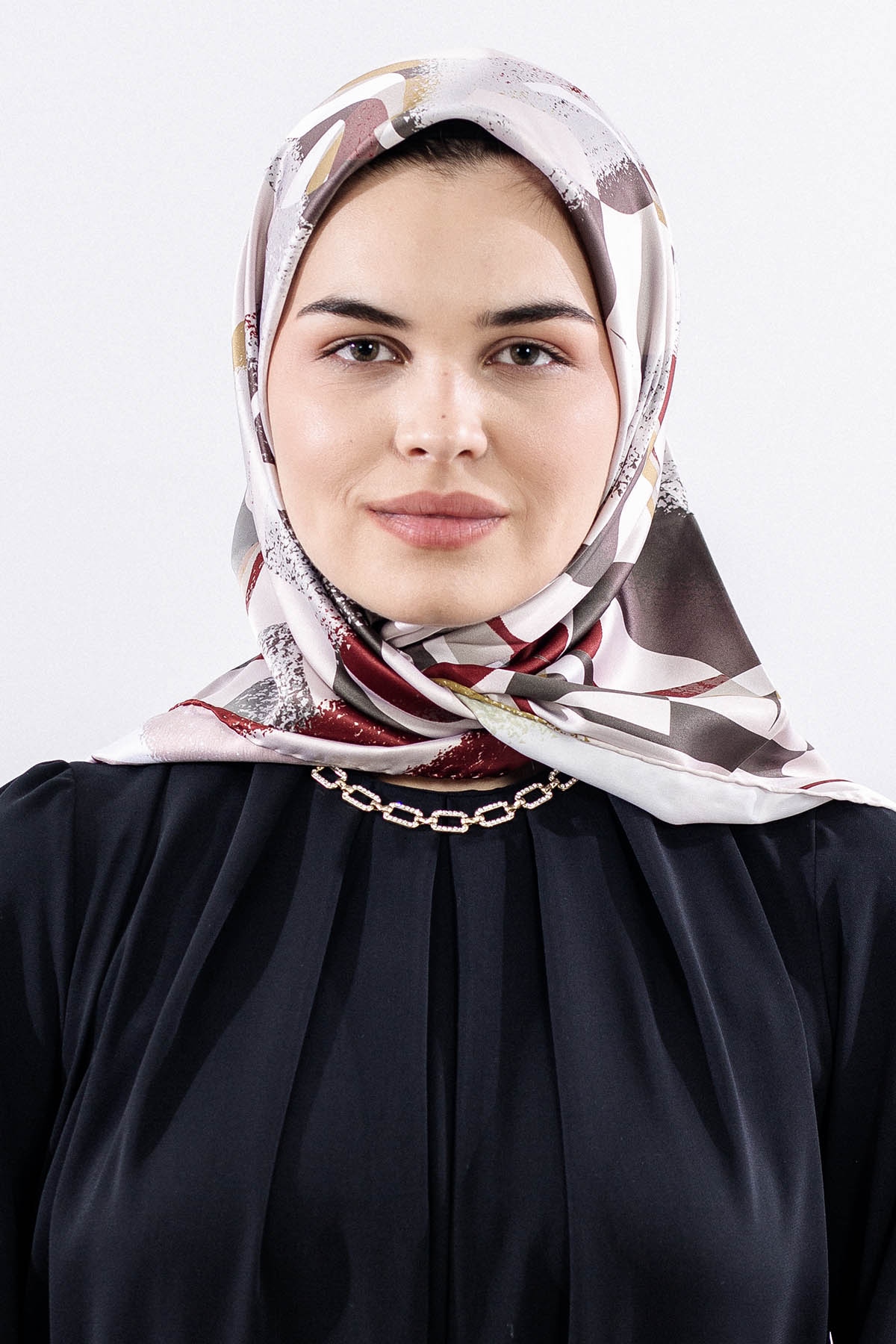 Dg11122 Saten Eşarp - Yesil_bordo - 1