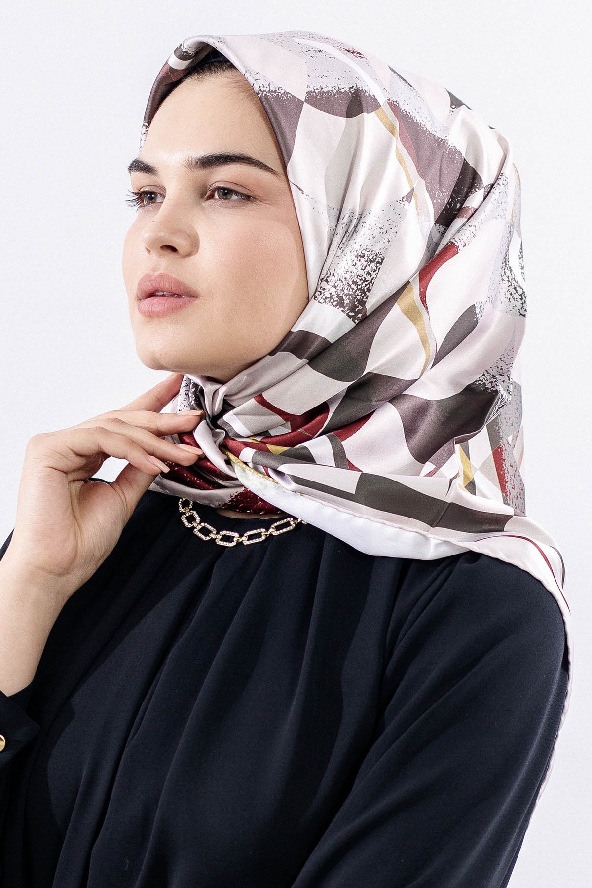 Dg11122 Saten Eşarp - Yesil_bordo - 2