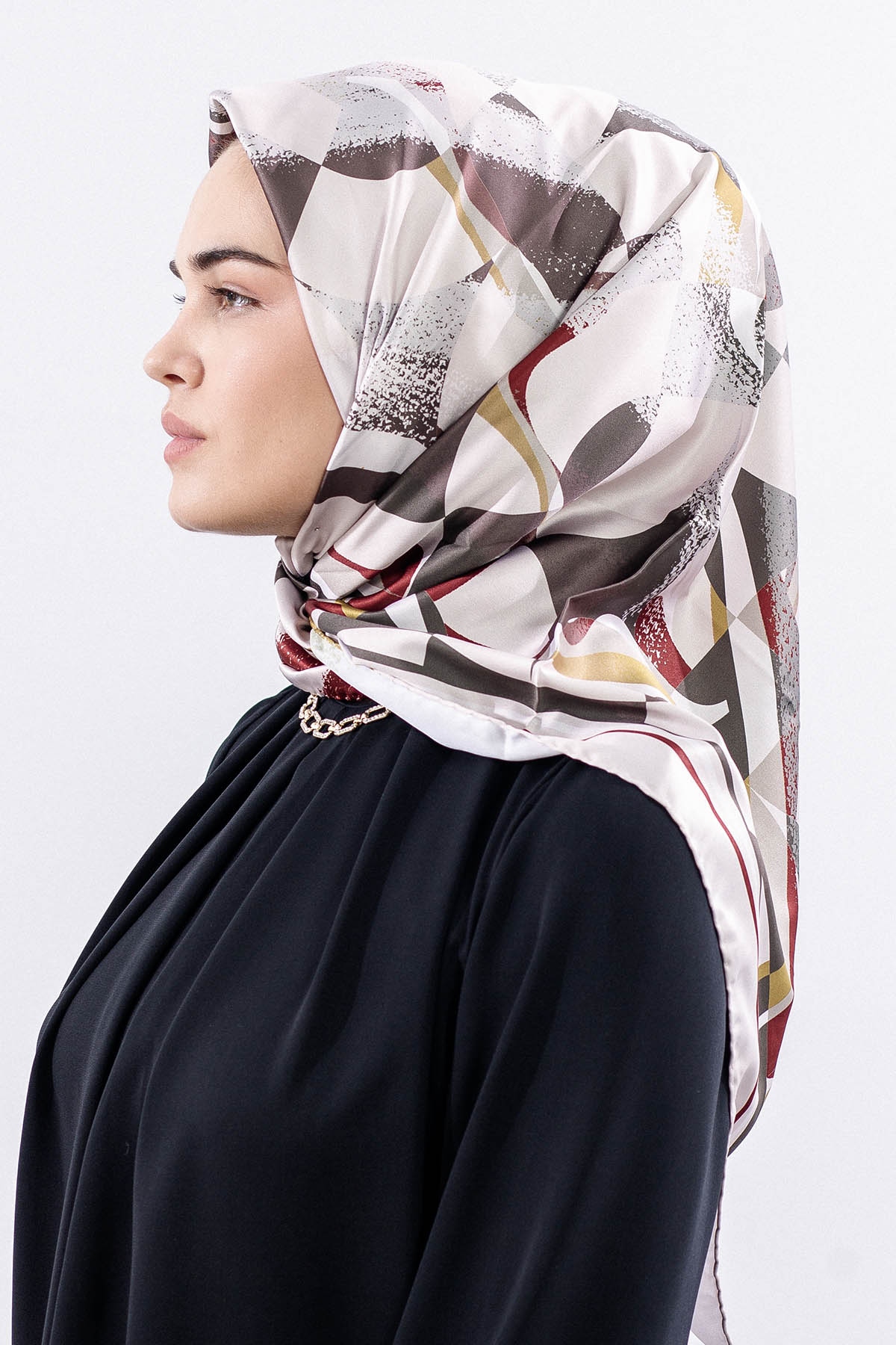 Dg11122 Saten Eşarp - Yesil_bordo - 3