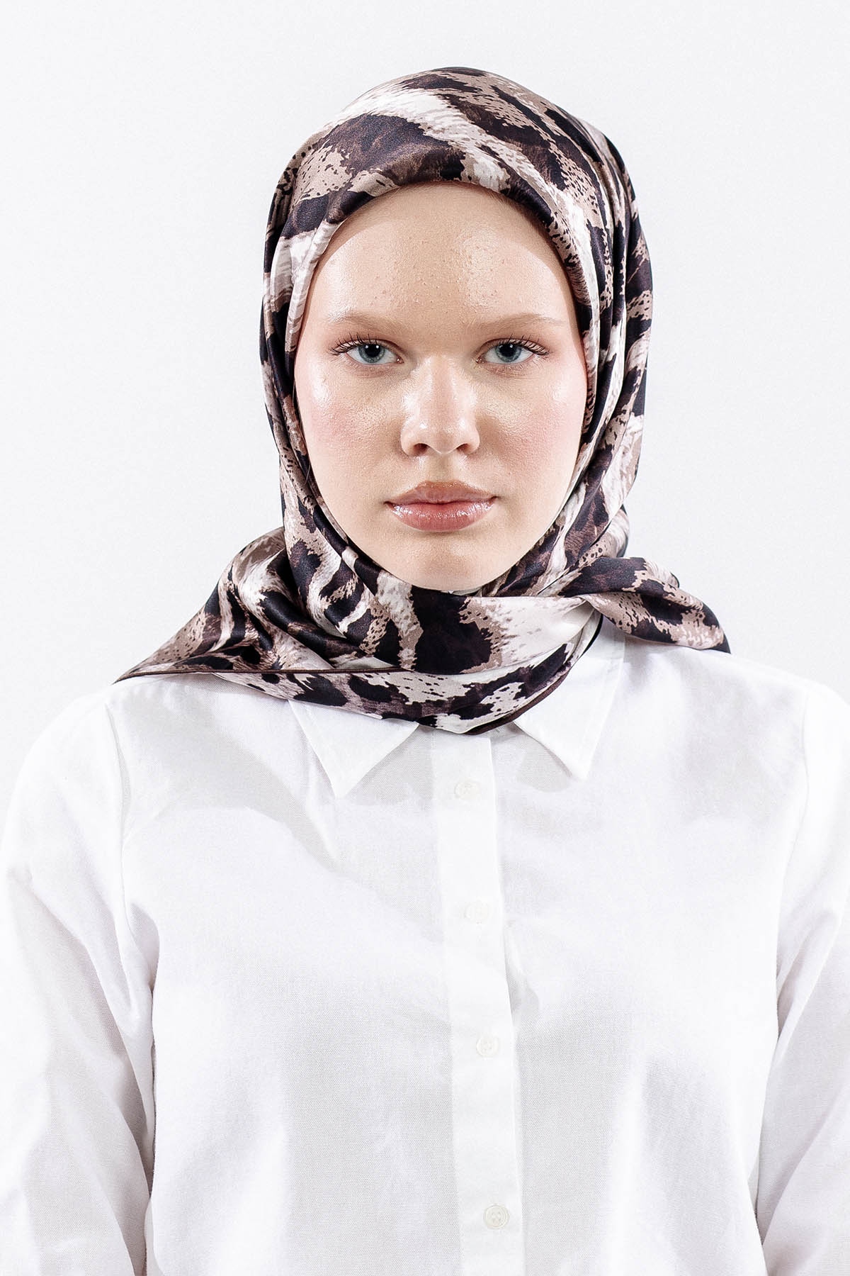 Dg11465 İpek Eşarp 90*90 Sura Dokuma - Kahve - 1