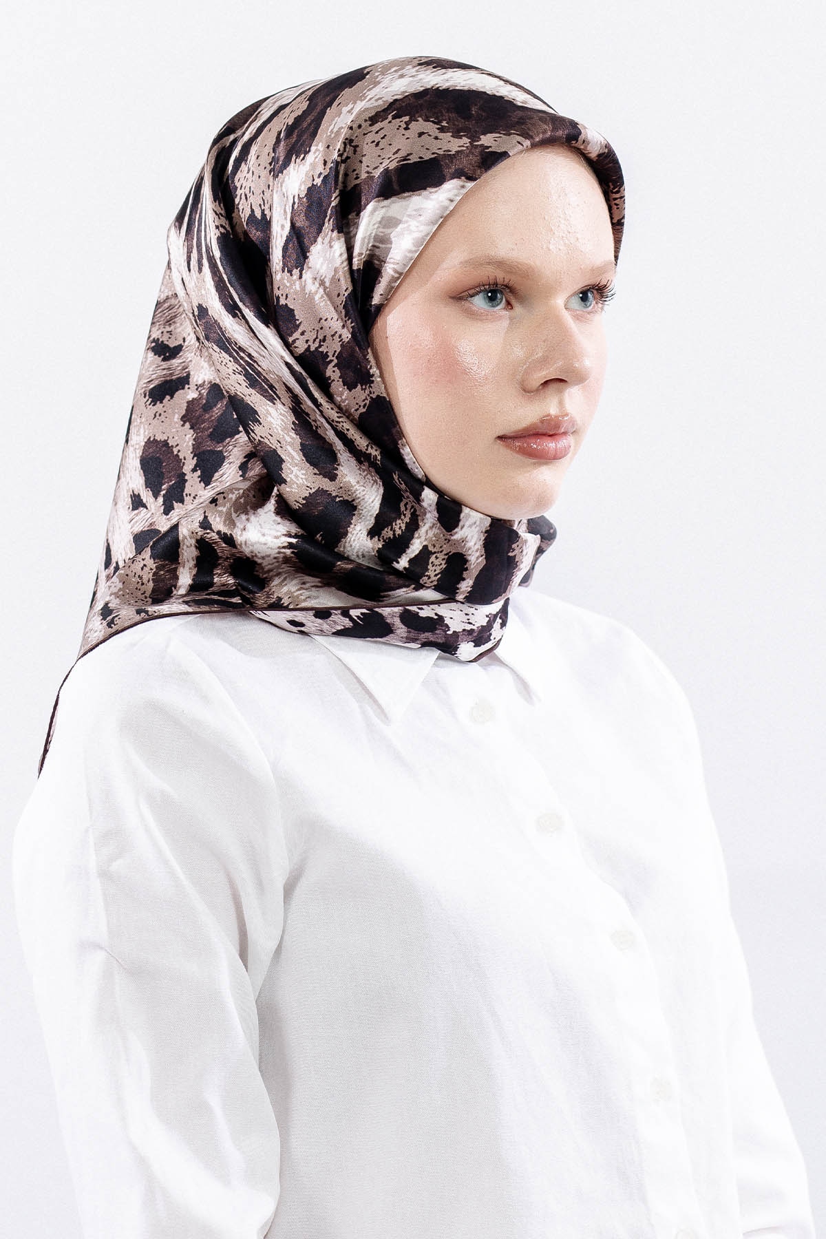 Dg11465 İpek Eşarp 90*90 Sura Dokuma - Kahve - 2