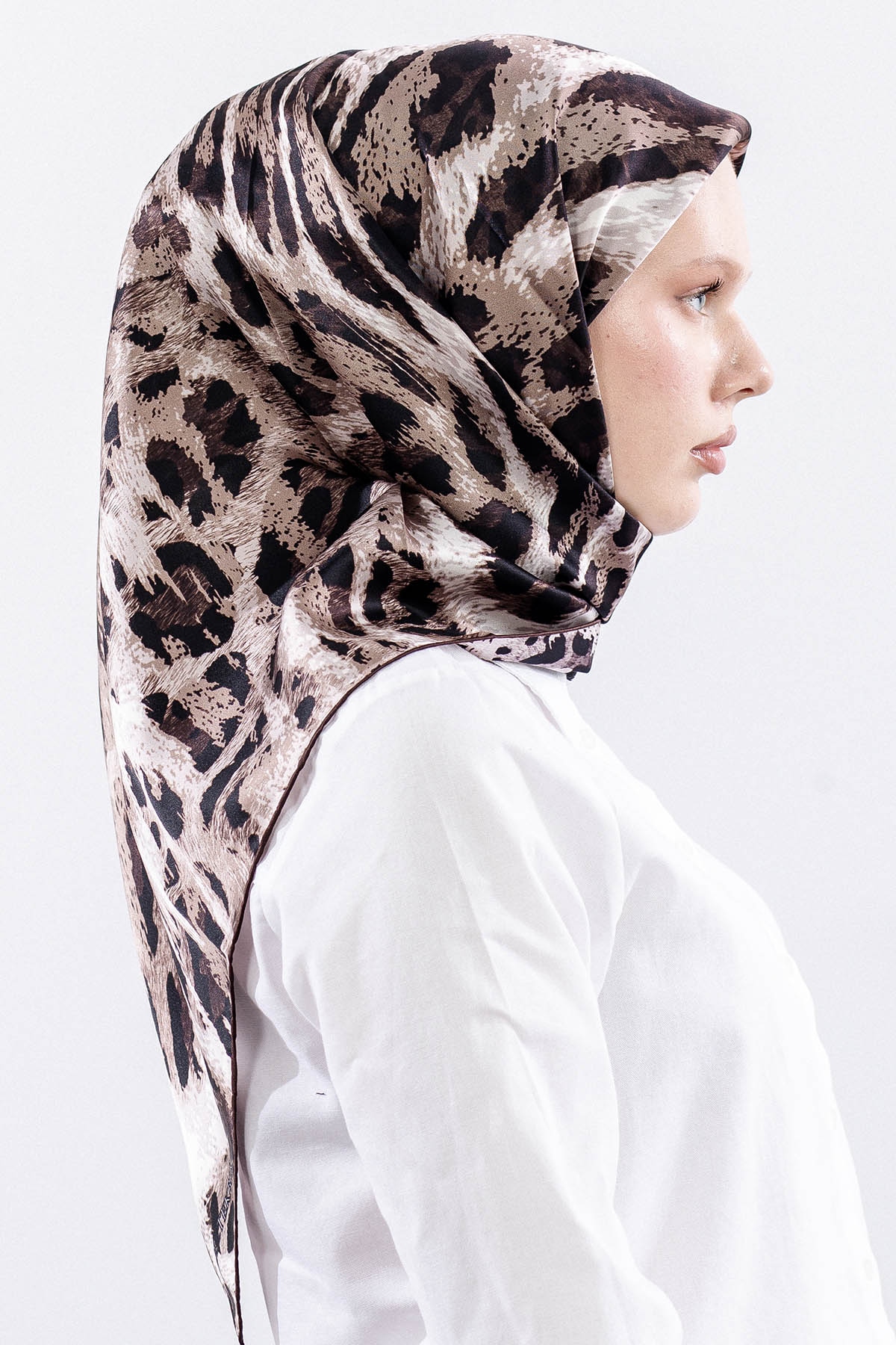 Dg11465 İpek Eşarp 90*90 Sura Dokuma - Kahve - 3