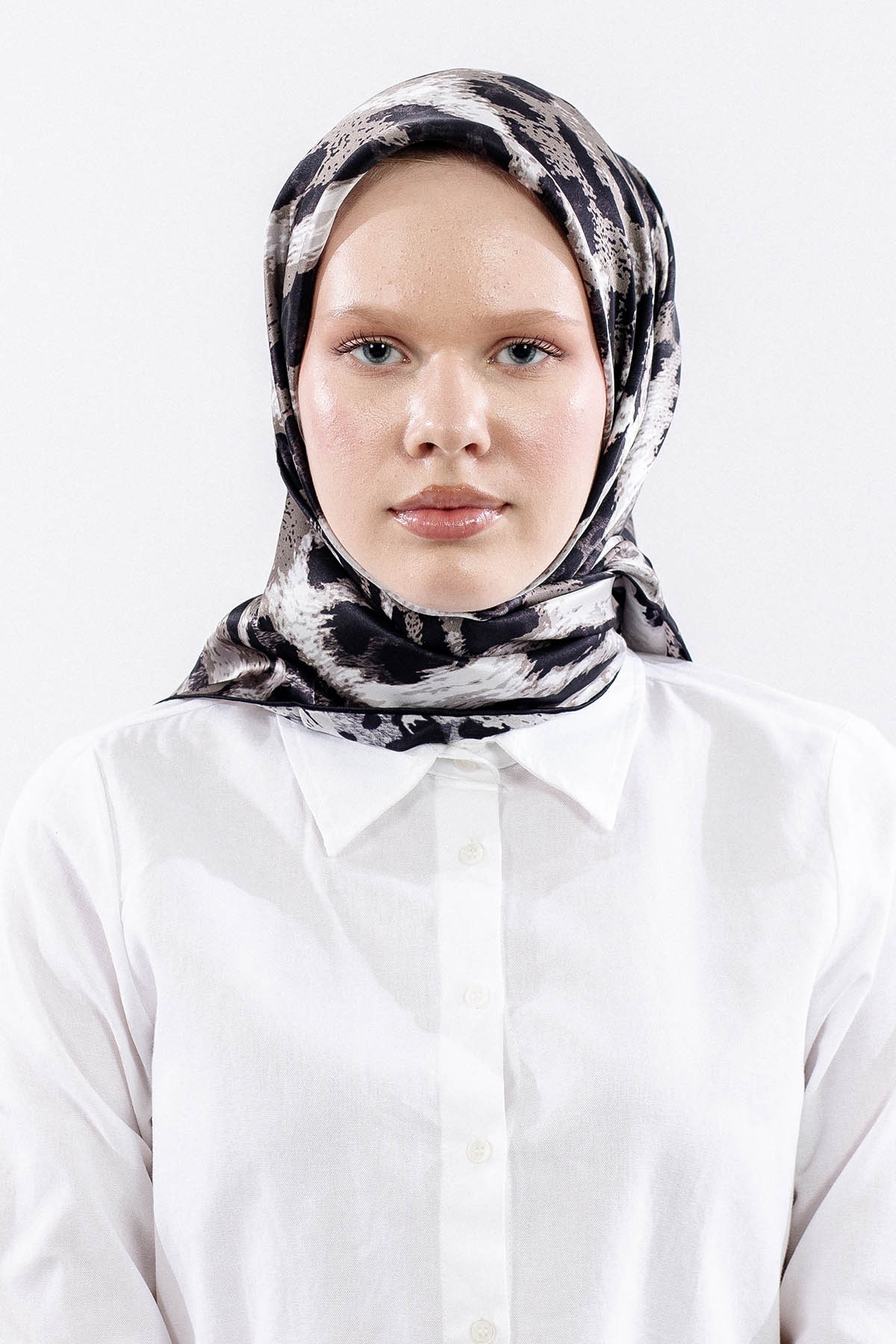 Dg11465 İpek Eşarp 90*90 Sura Dokuma - Siyah_gri - 1