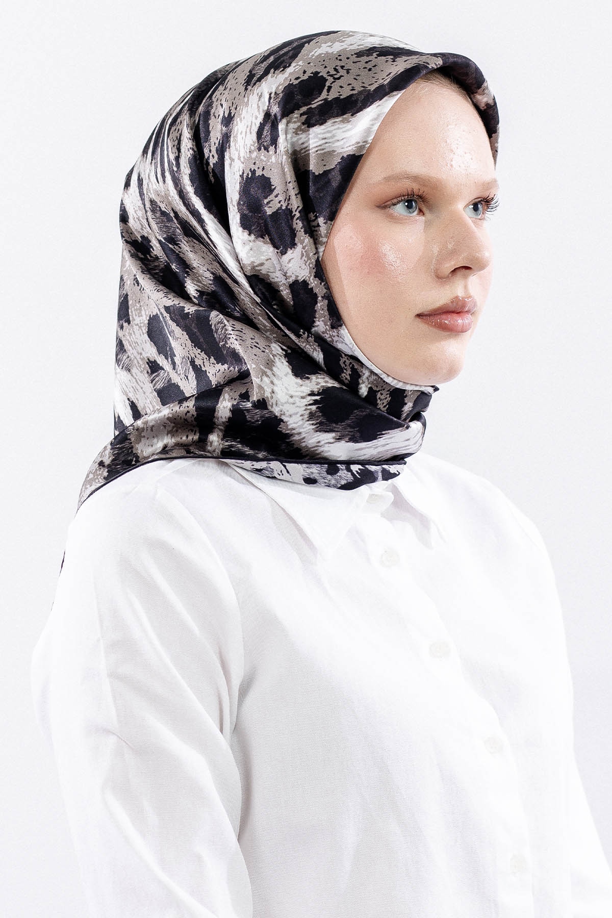 Dg11465 İpek Eşarp 90*90 Sura Dokuma - Siyah_gri - 2