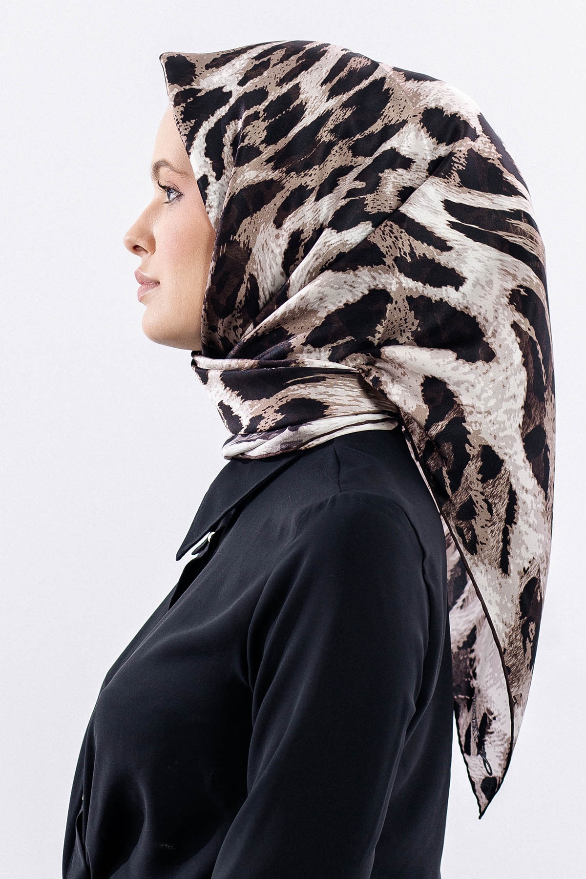 Dg11465 İpek Eşarp Leopar Desen - Kahve - 2