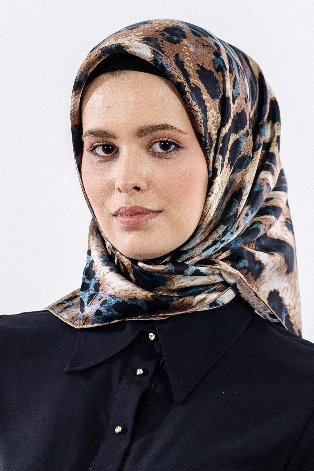 Dg11465 İpek Eşarp Leopar Desen - Mavi - 1