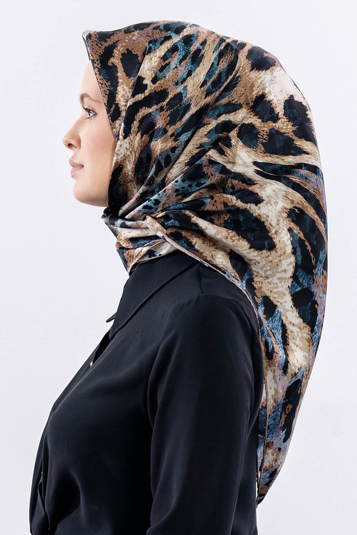 Dg11465 İpek Eşarp Leopar Desen - Mavi - 2