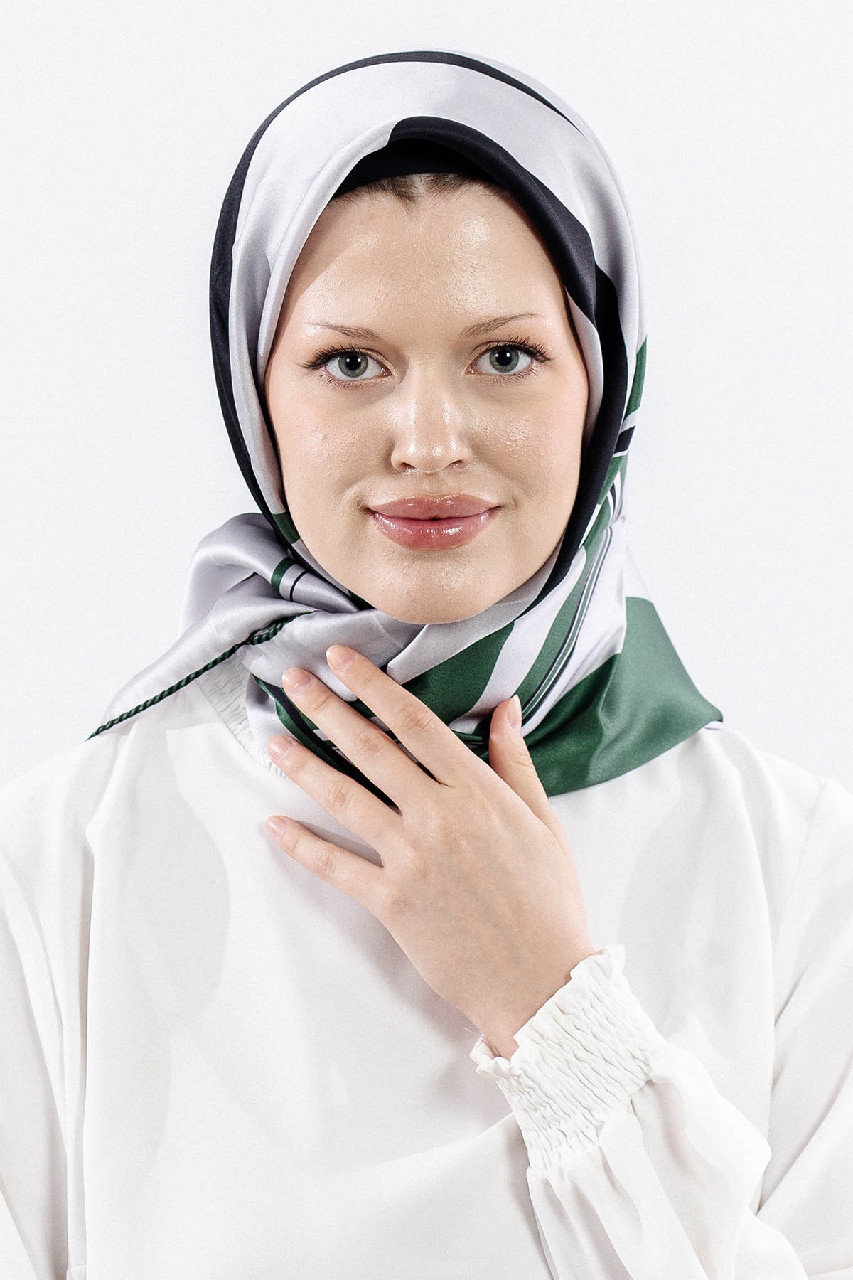 Dg12508 İpek Eşarp 90*90 Sura Dokuma - Gumus - 1