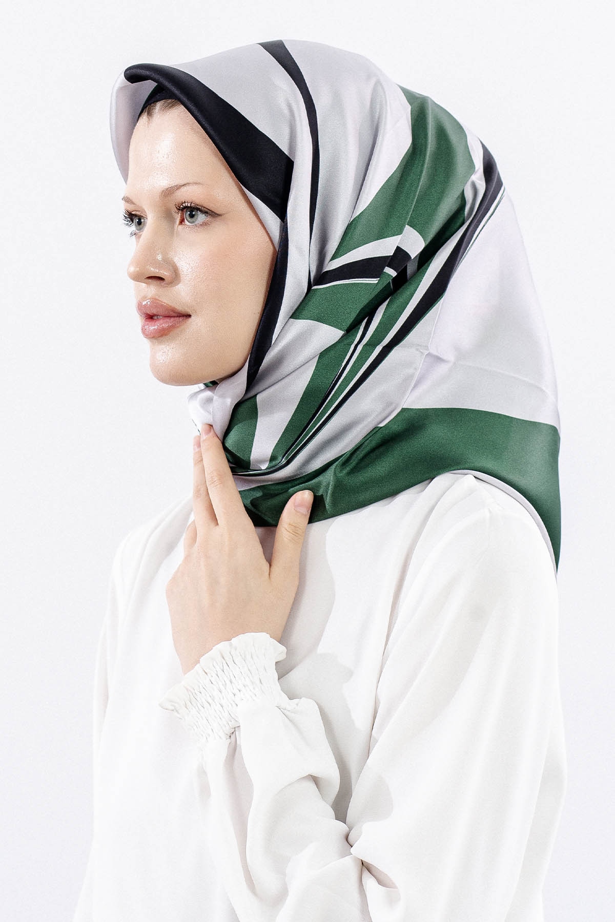 Dg12508 İpek Eşarp 90*90 Sura Dokuma - Gumus - 2