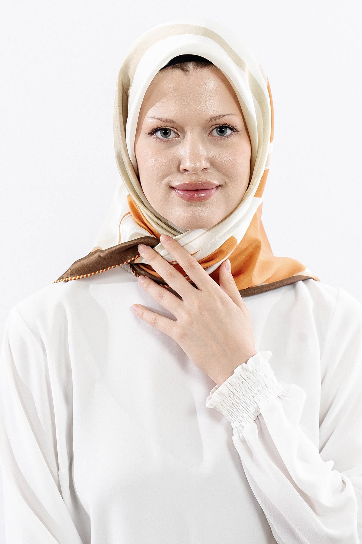 Dg12508 İpek Eşarp 90*90 Sura Dokuma - Kahve - 1