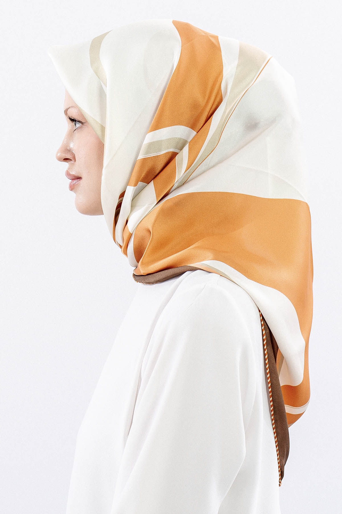 Dg12508 İpek Eşarp 90*90 Sura Dokuma - Kahve - 3