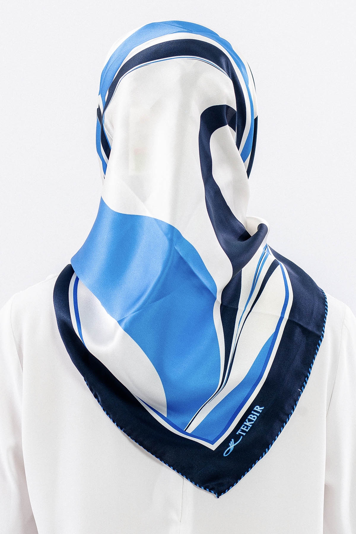 Dg12508 İpek Eşarp 90*90 Sura Dokuma - Lacivert_krem - 4