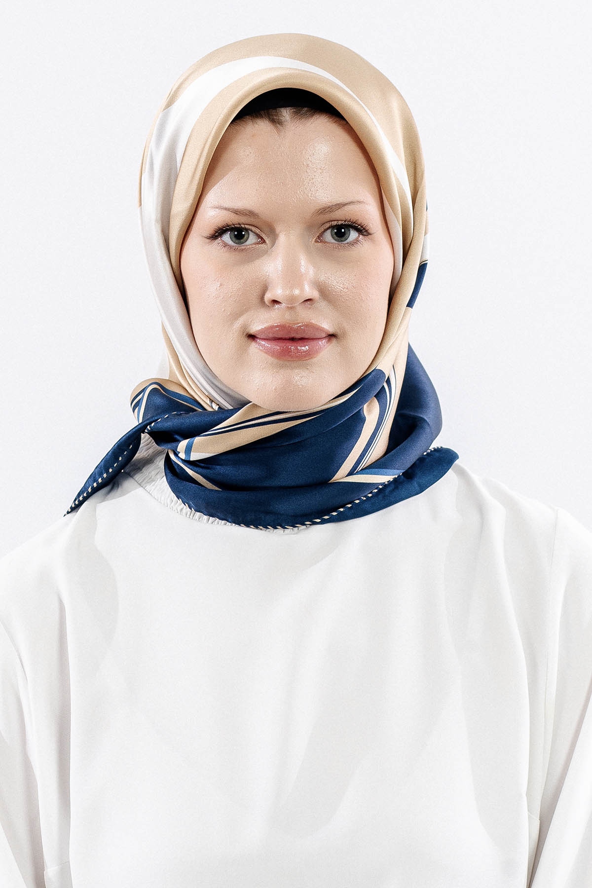 Dg12508 İpek Eşarp 90*90 Sura Dokuma - Lacivert_tas - 1