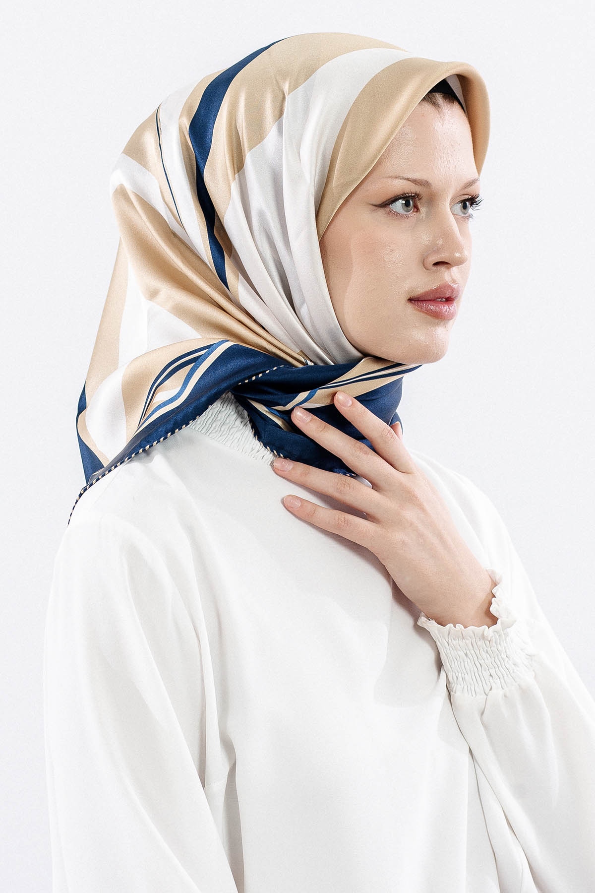 Dg12508 İpek Eşarp 90*90 Sura Dokuma - Lacivert_tas - 2