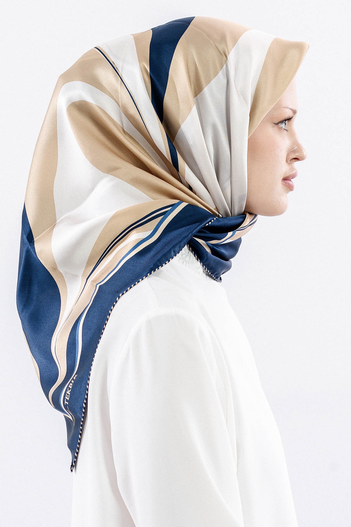 Dg12508 İpek Eşarp 90*90 Sura Dokuma - Lacivert_tas - 3