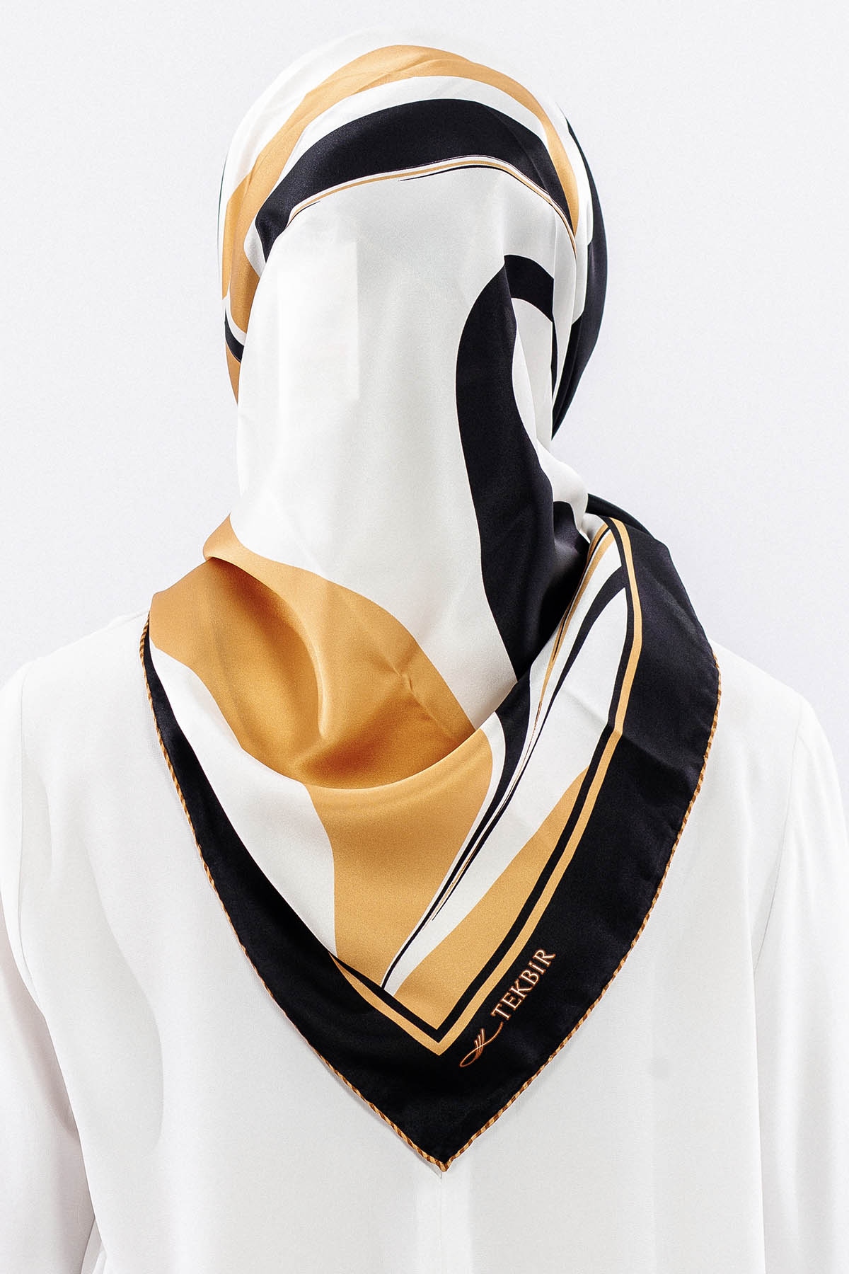 Dg12508 İpek Eşarp 90*90 Sura Dokuma - Siyah_gold - 4