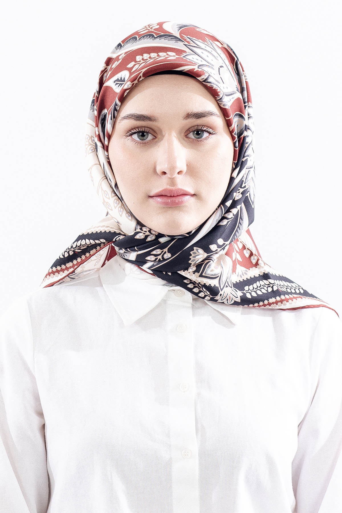 Dg12512 İpek Eşarp Tvil Kumas Sal Desen - Bordo - 1