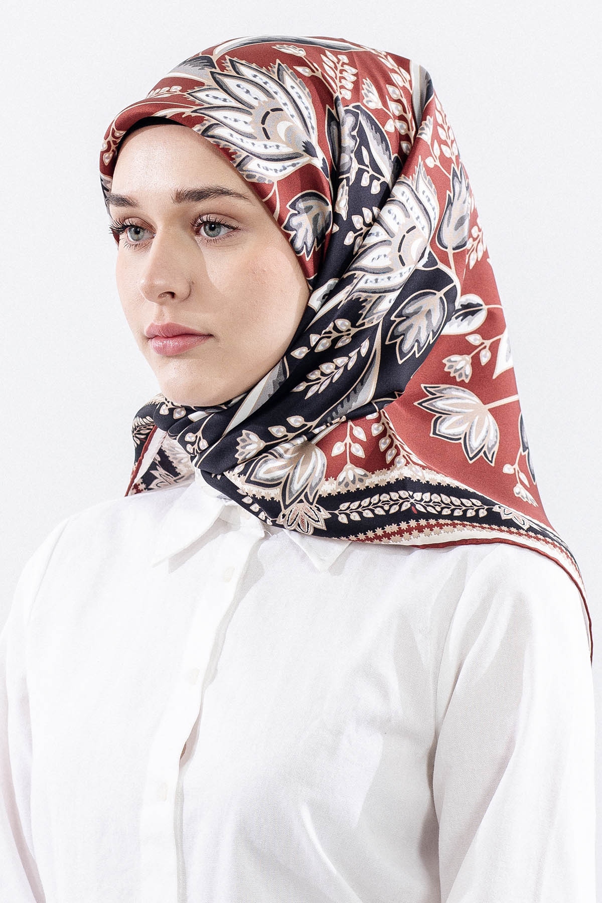 Dg12512 İpek Eşarp Tvil Kumas Sal Desen - Bordo - 2