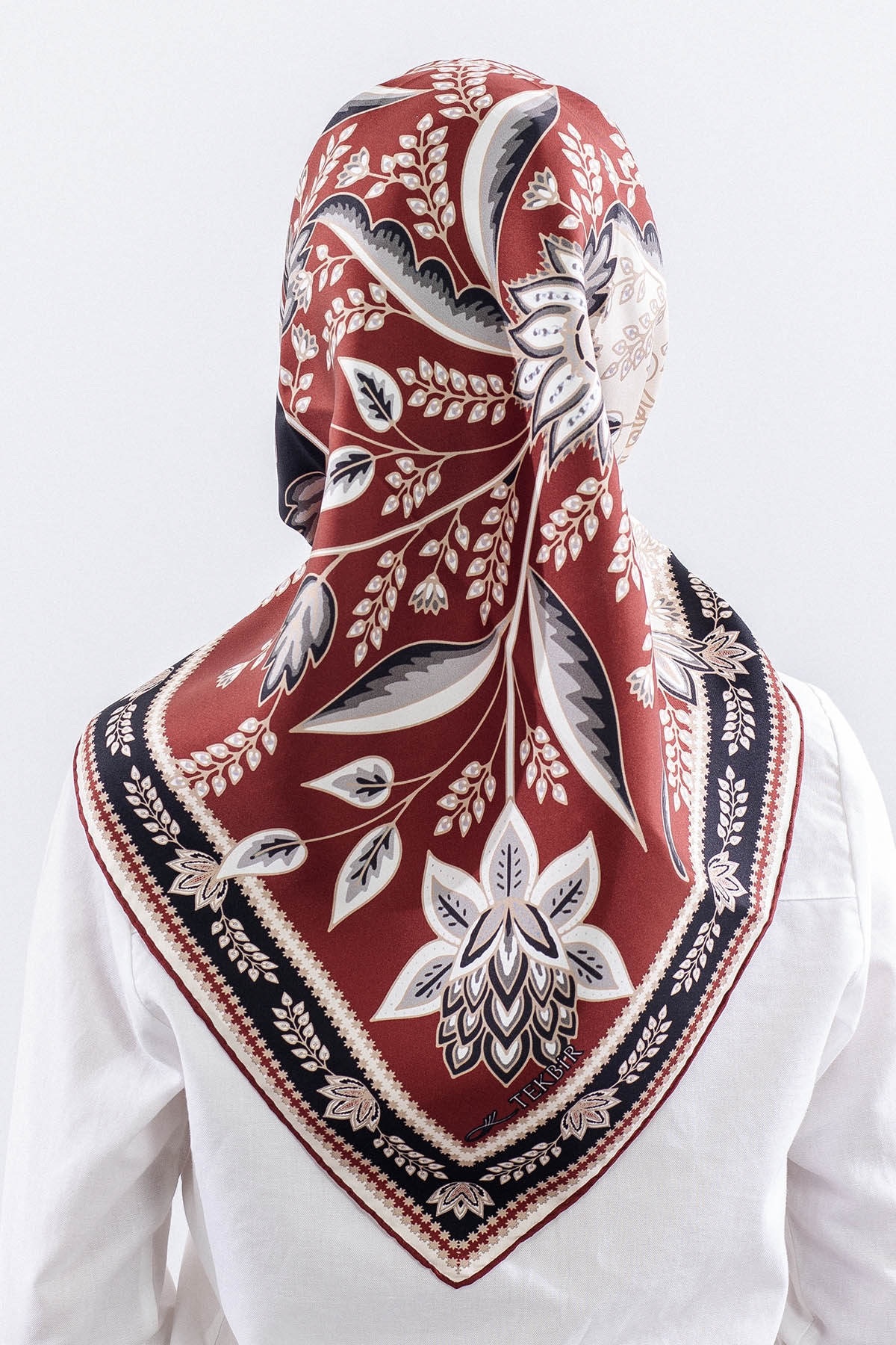 Dg12512 İpek Eşarp Tvil Kumas Sal Desen - Bordo - 4