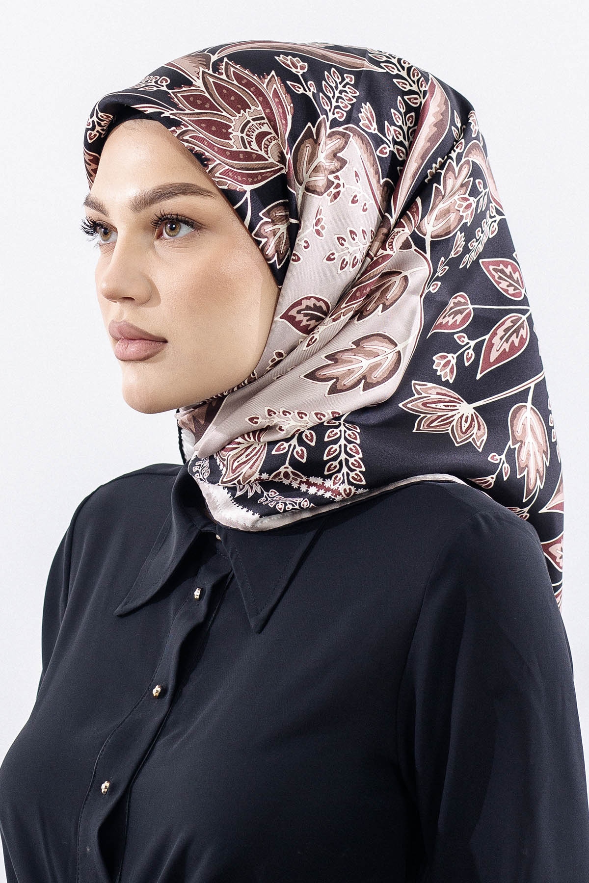 Dg12512 İpek Eşarp Tvil Kumas Sal Desen - Siyah - 2